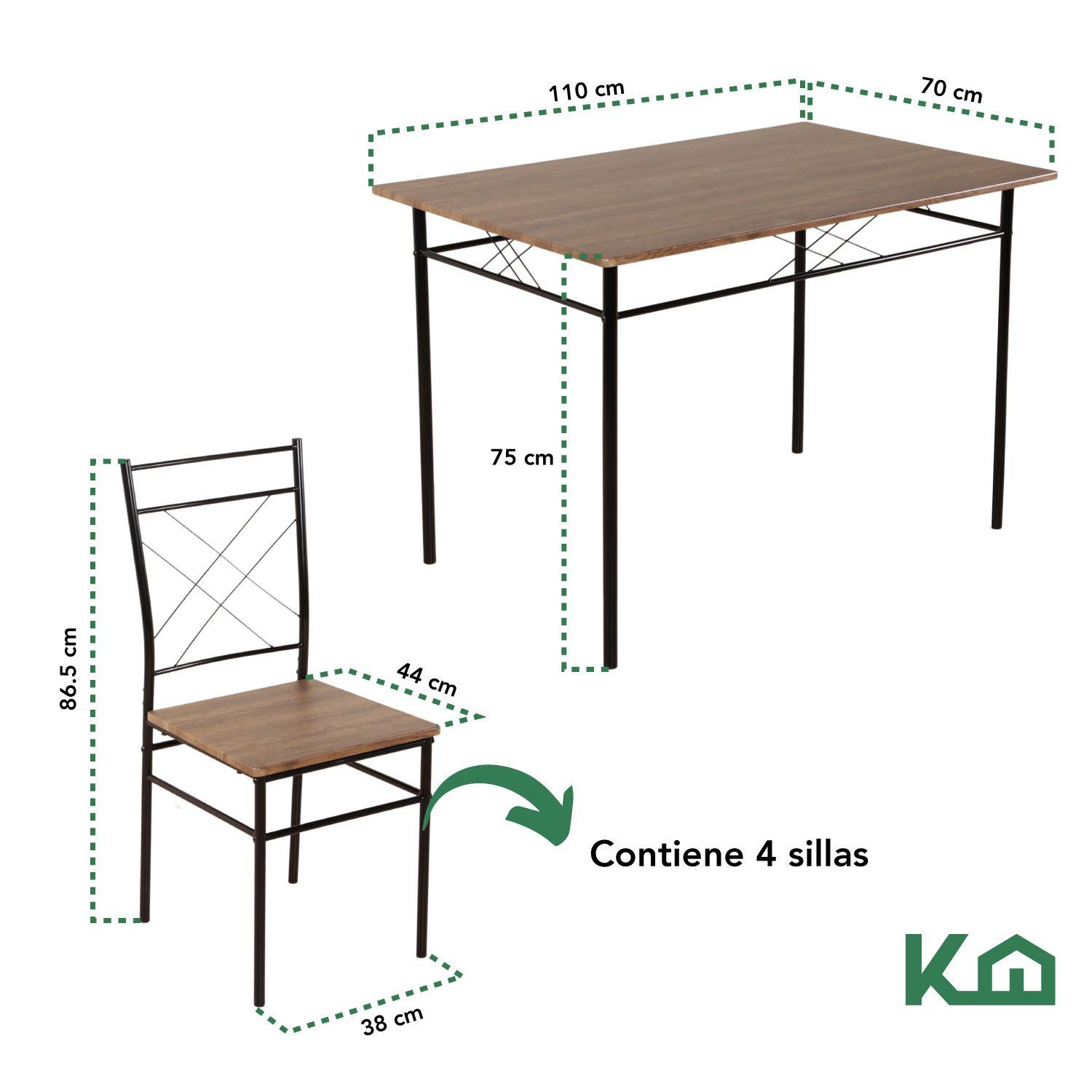 Juego Comedor Mesa + 4 Sillas Madera y Metal Negro-4