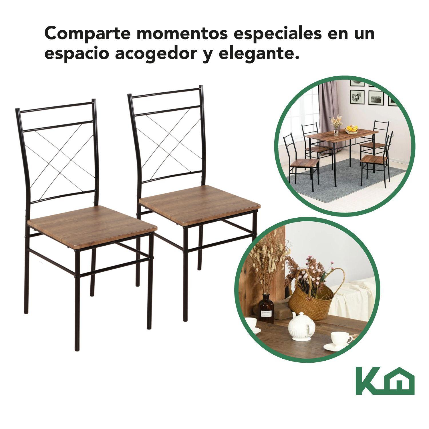Juego Comedor Mesa + 4 Sillas Madera y Metal Negro-5