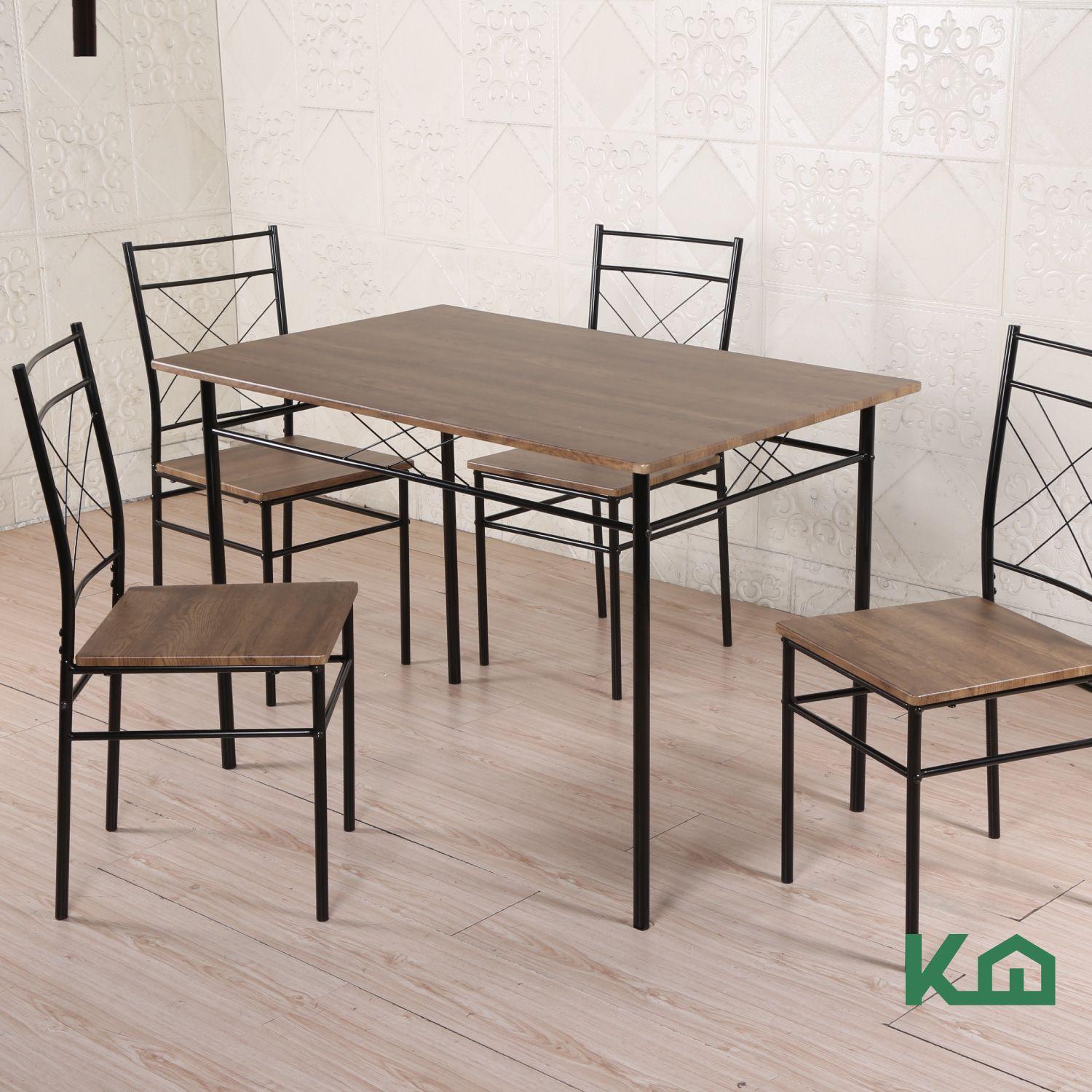 Juego Comedor Mesa + 4 Sillas Madera y Metal Negro-6