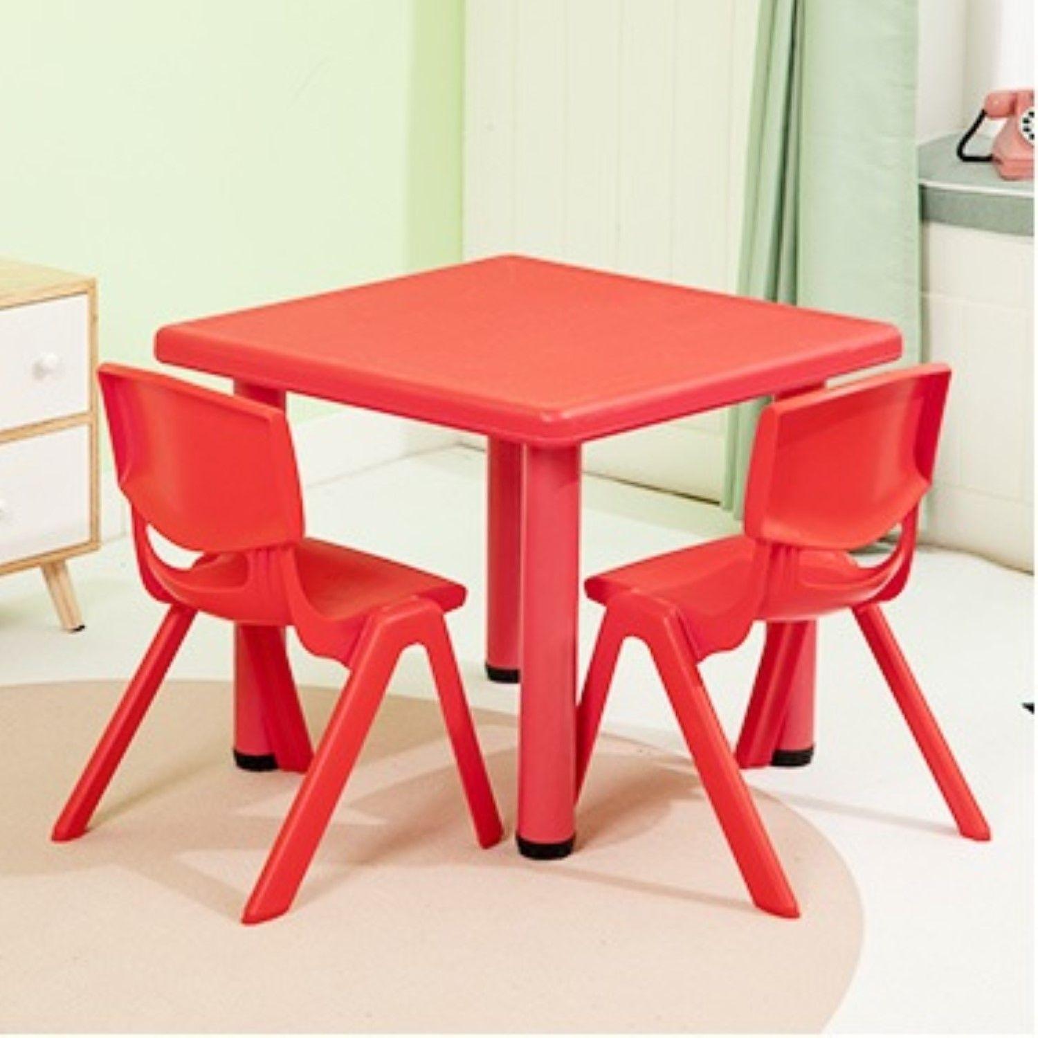 Mesa Plastico Infantil 60x60x50 + 4 Sillas Rojo-3