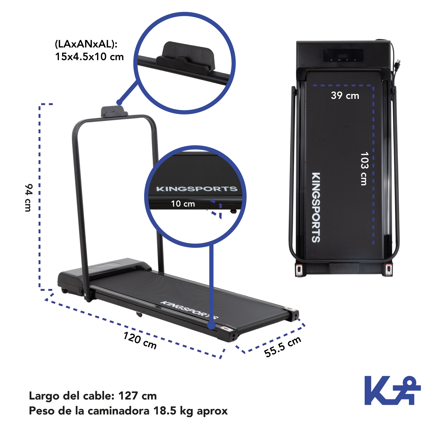 Trotadora Electrica Plegable 1.3 Hp Banda Correr-4