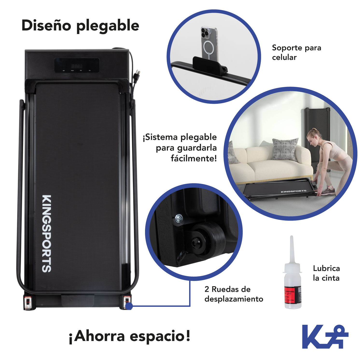 Trotadora Electrica Plegable 1.3 Hp Banda Correr-5