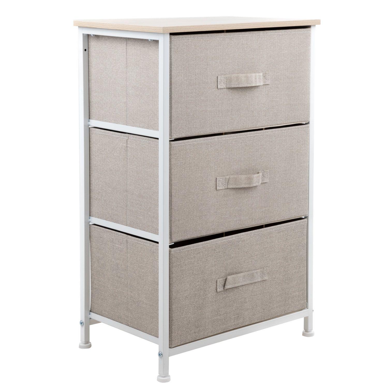 Cajonera Comoda 3 Cajones Organizador Tela Beige con Blanco-0