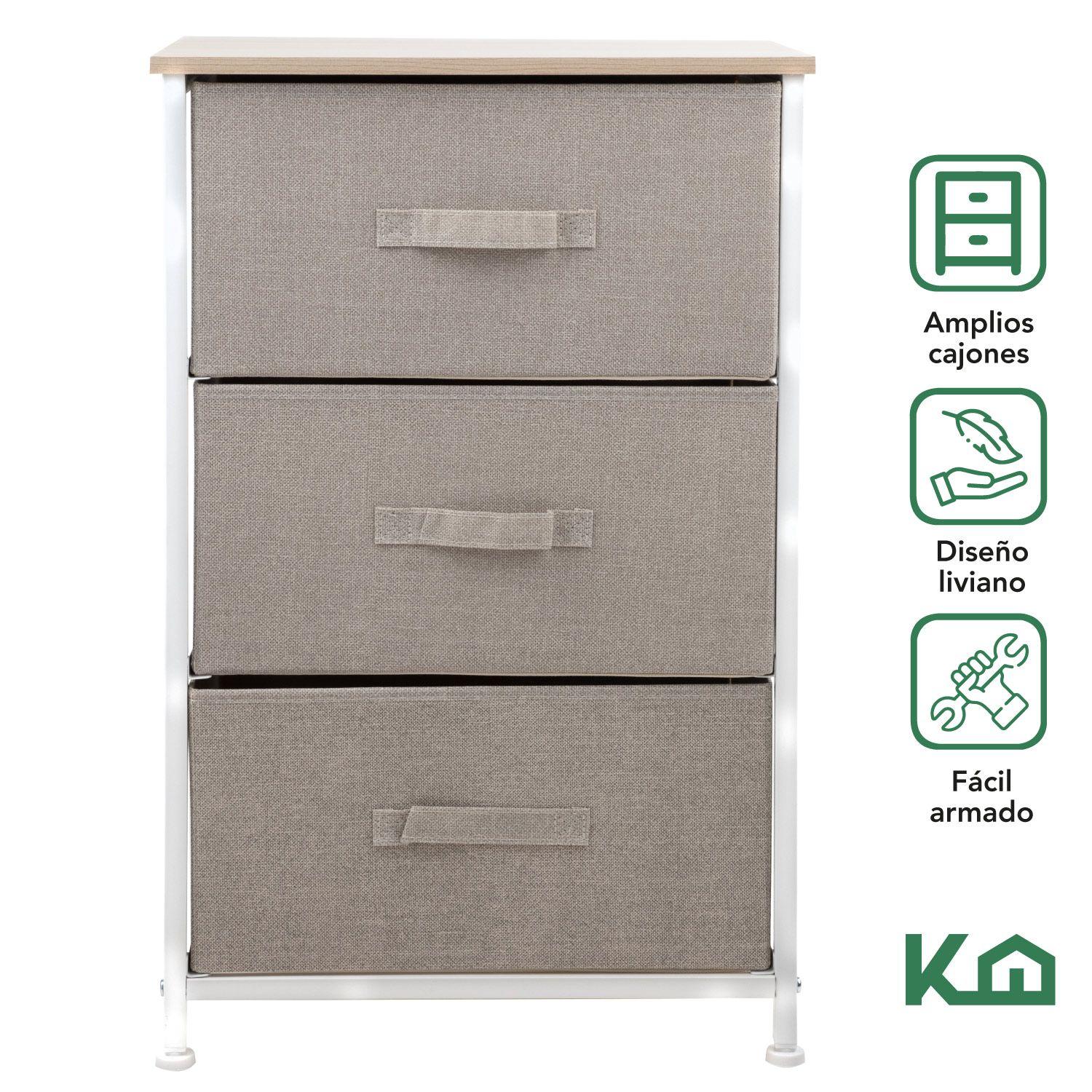 Cajonera Comoda 3 Cajones Organizador Tela Beige con Blanco-1