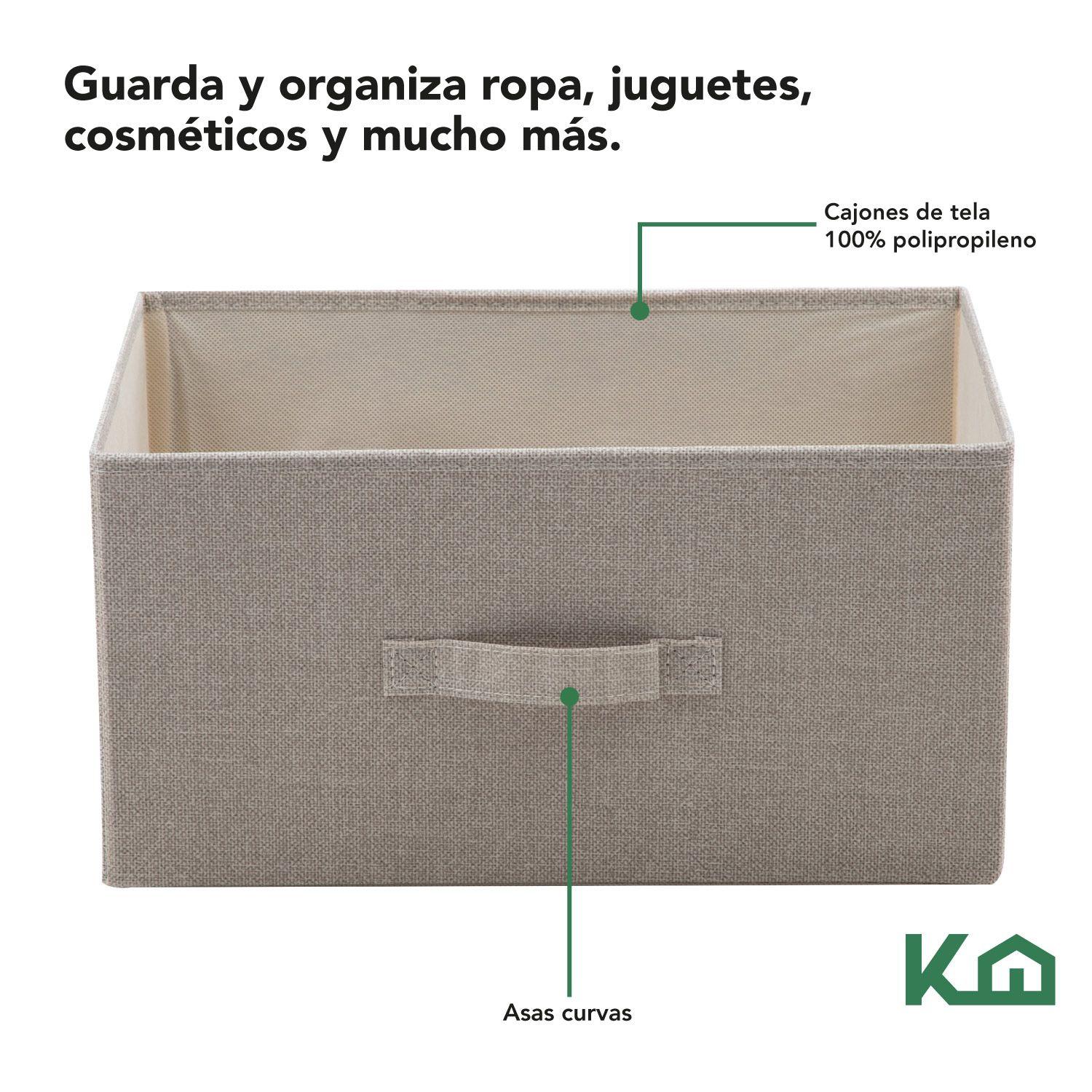 Cajonera Comoda 3 Cajones Organizador Tela Beige con Blanco-2