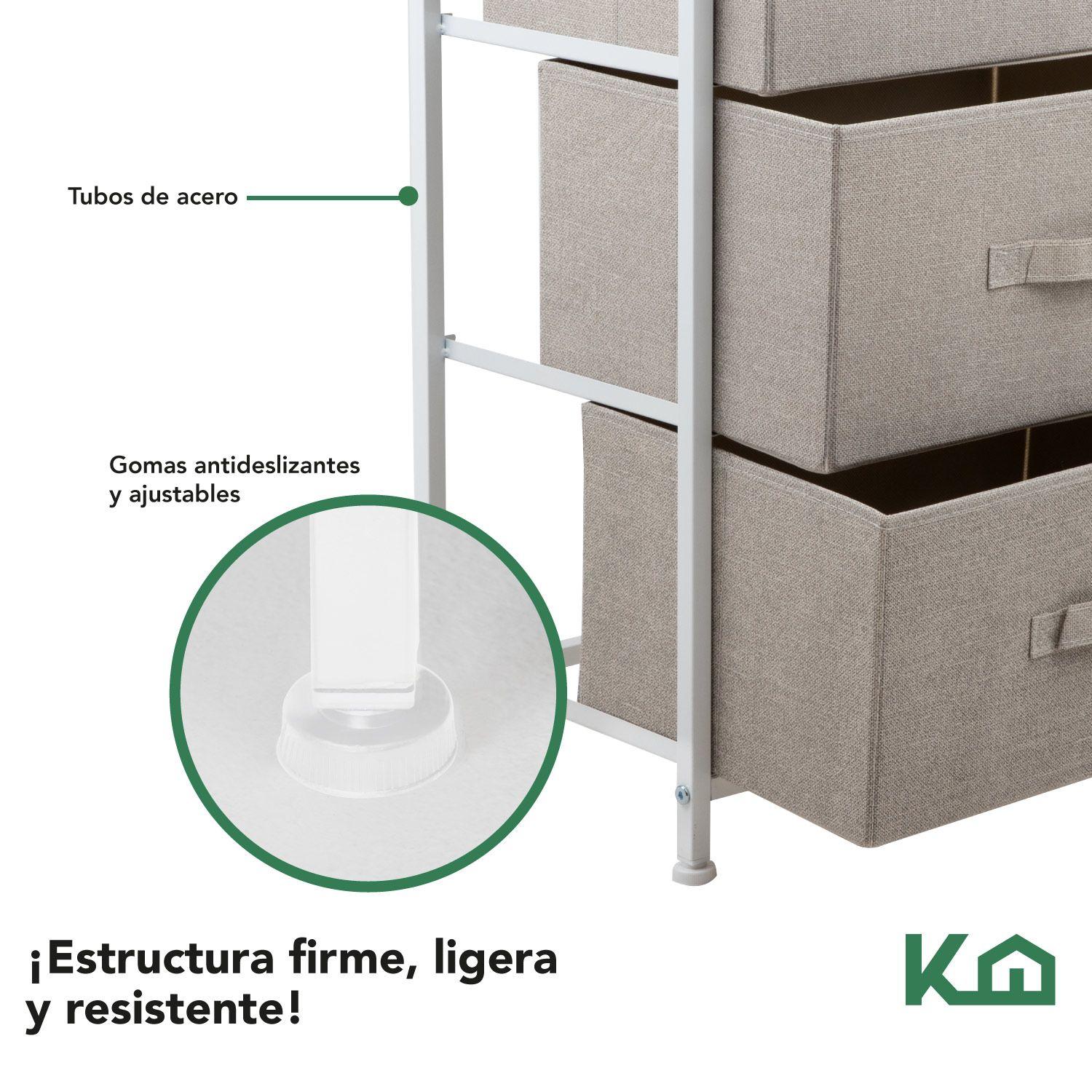 Cajonera Comoda 3 Cajones Organizador Tela Beige con Blanco-3