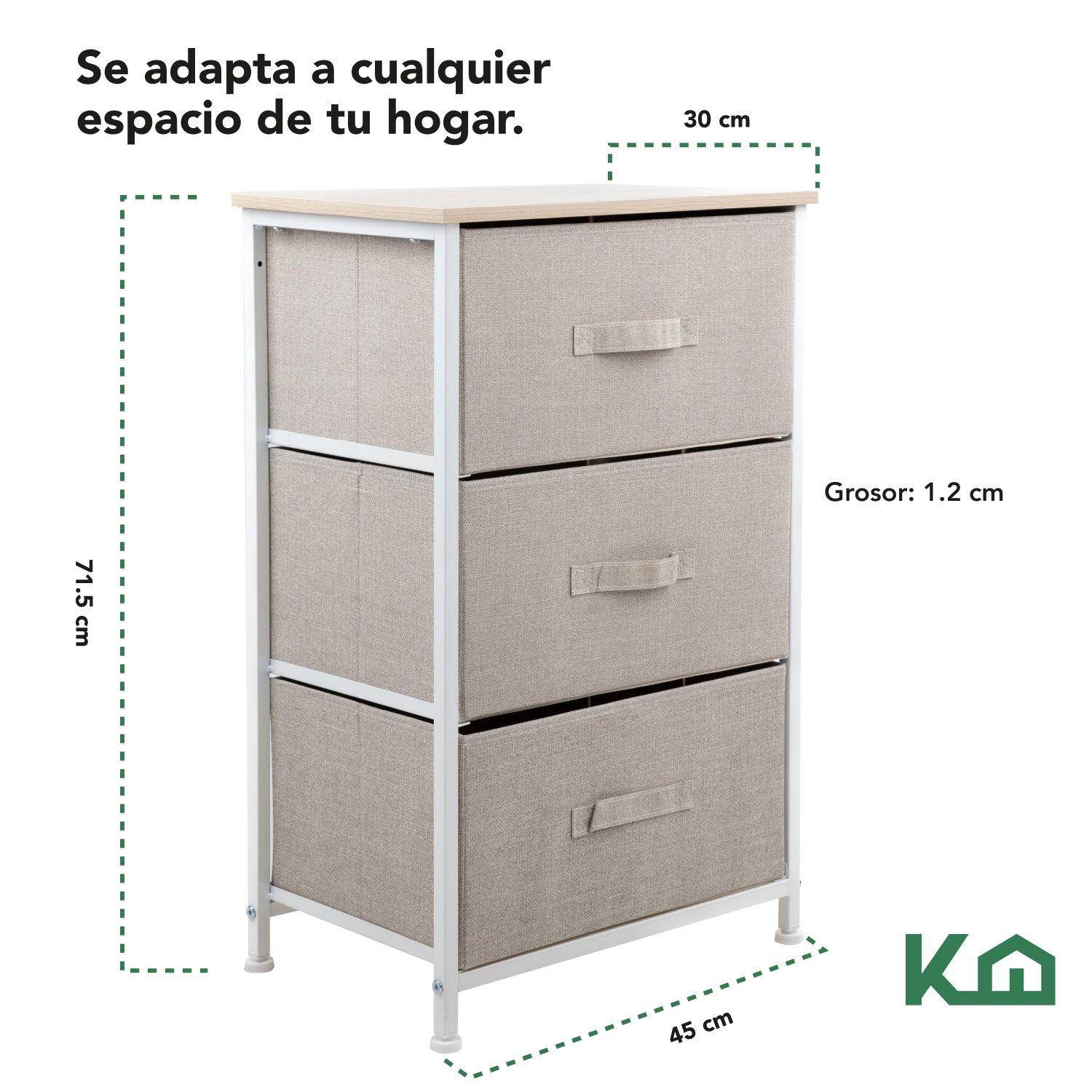 Cajonera Comoda 3 Cajones Organizador Tela Beige con Blanco-4