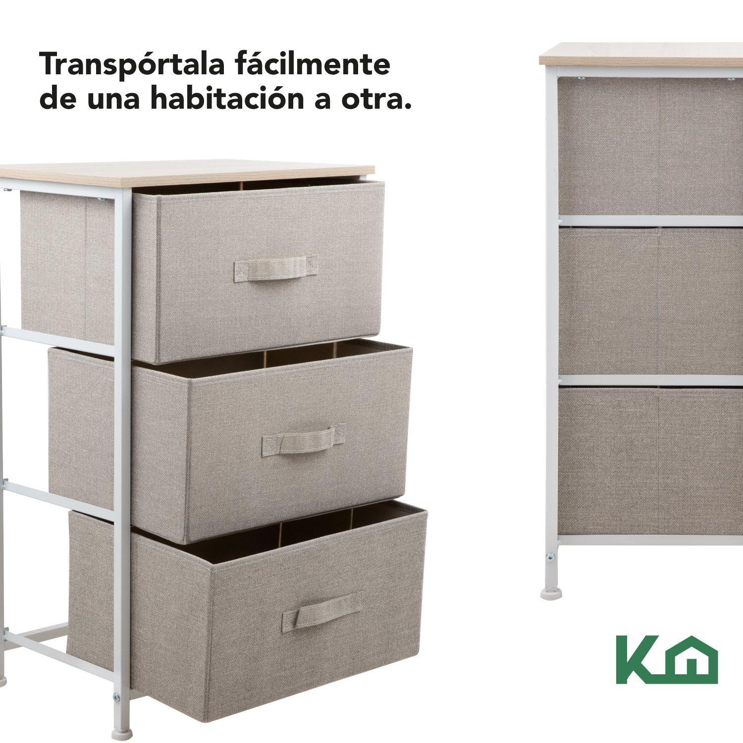 Cajonera Comoda 3 Cajones Organizador Tela Beige con Blanco-5