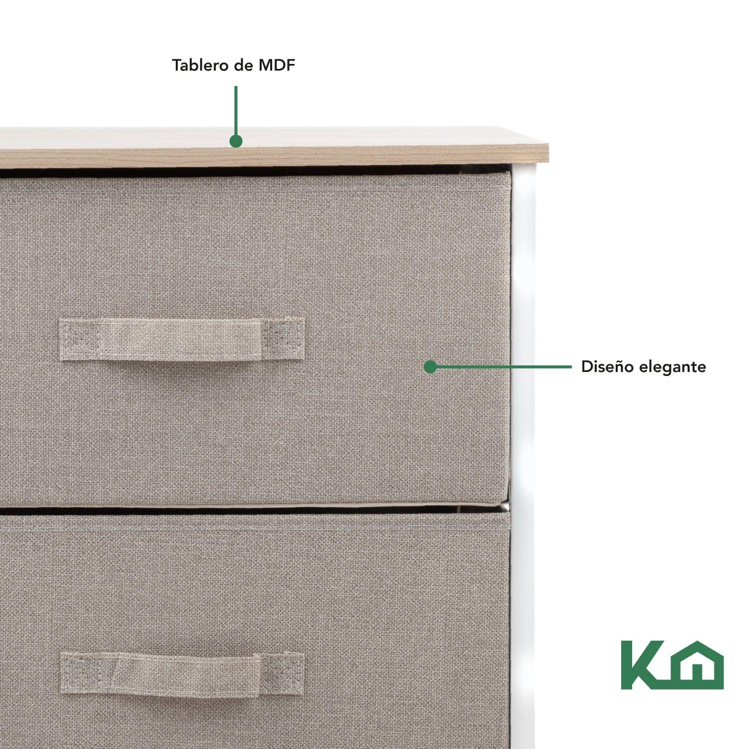 Cajonera Comoda 3 Cajones Organizador Tela Beige con Blanco-6