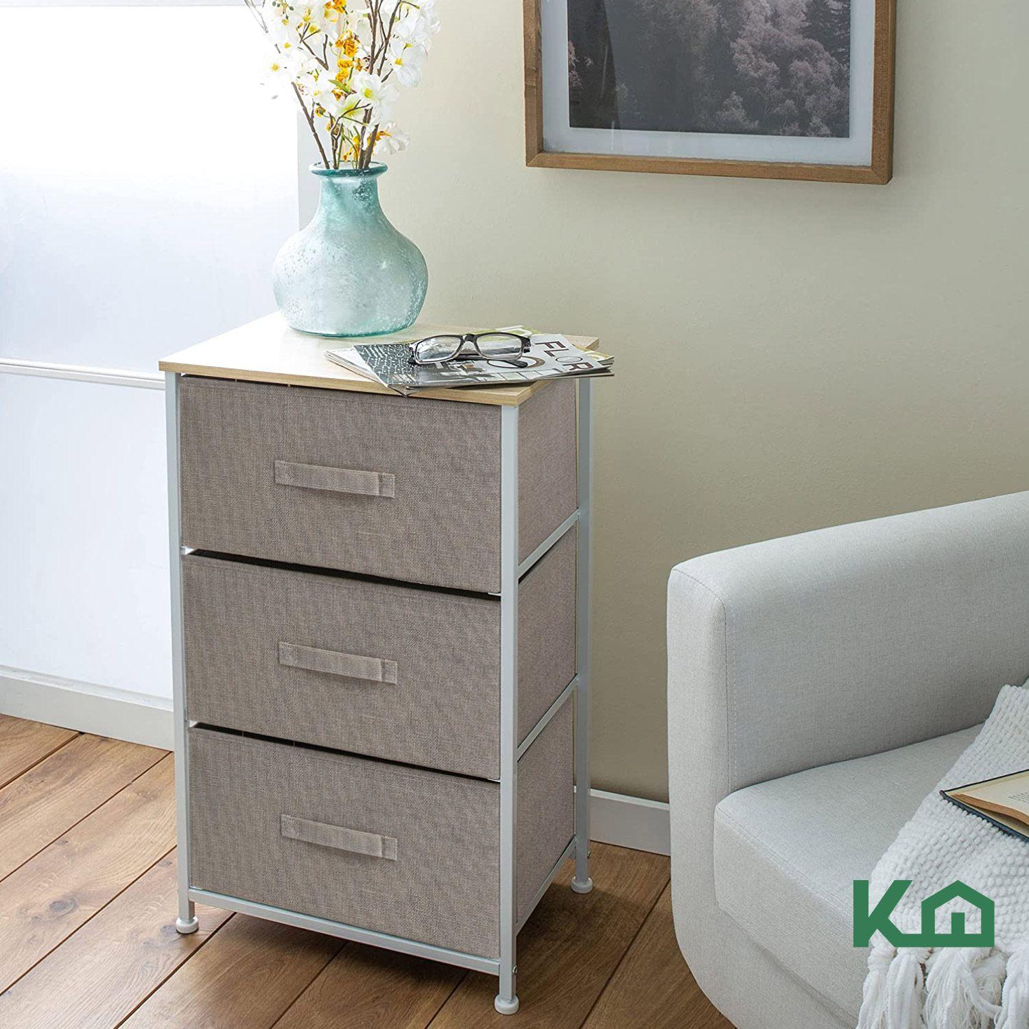 Cajonera Comoda 3 Cajones Organizador Tela Beige con Blanco-7