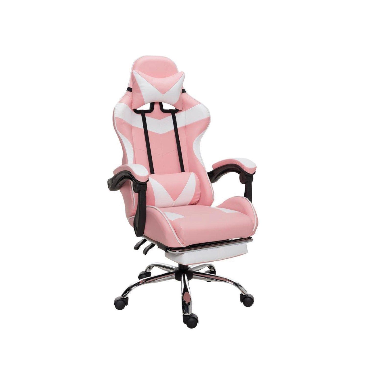 Silla Gamer Lumax Rom Con Apoyapies Rosada-0