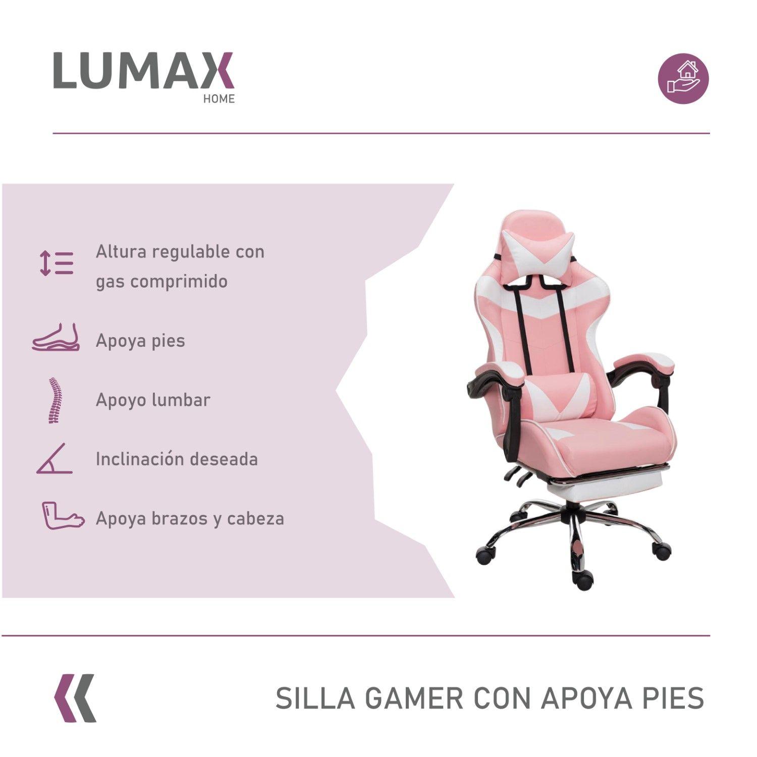 Silla Gamer Lumax Rom Con Apoyapies Rosada-1