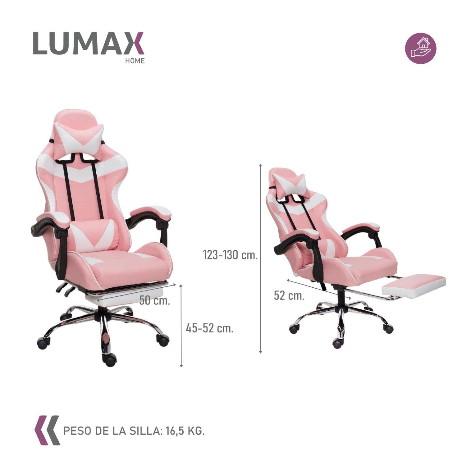 Silla Gamer Lumax Rom Con Apoyapies Rosada-2