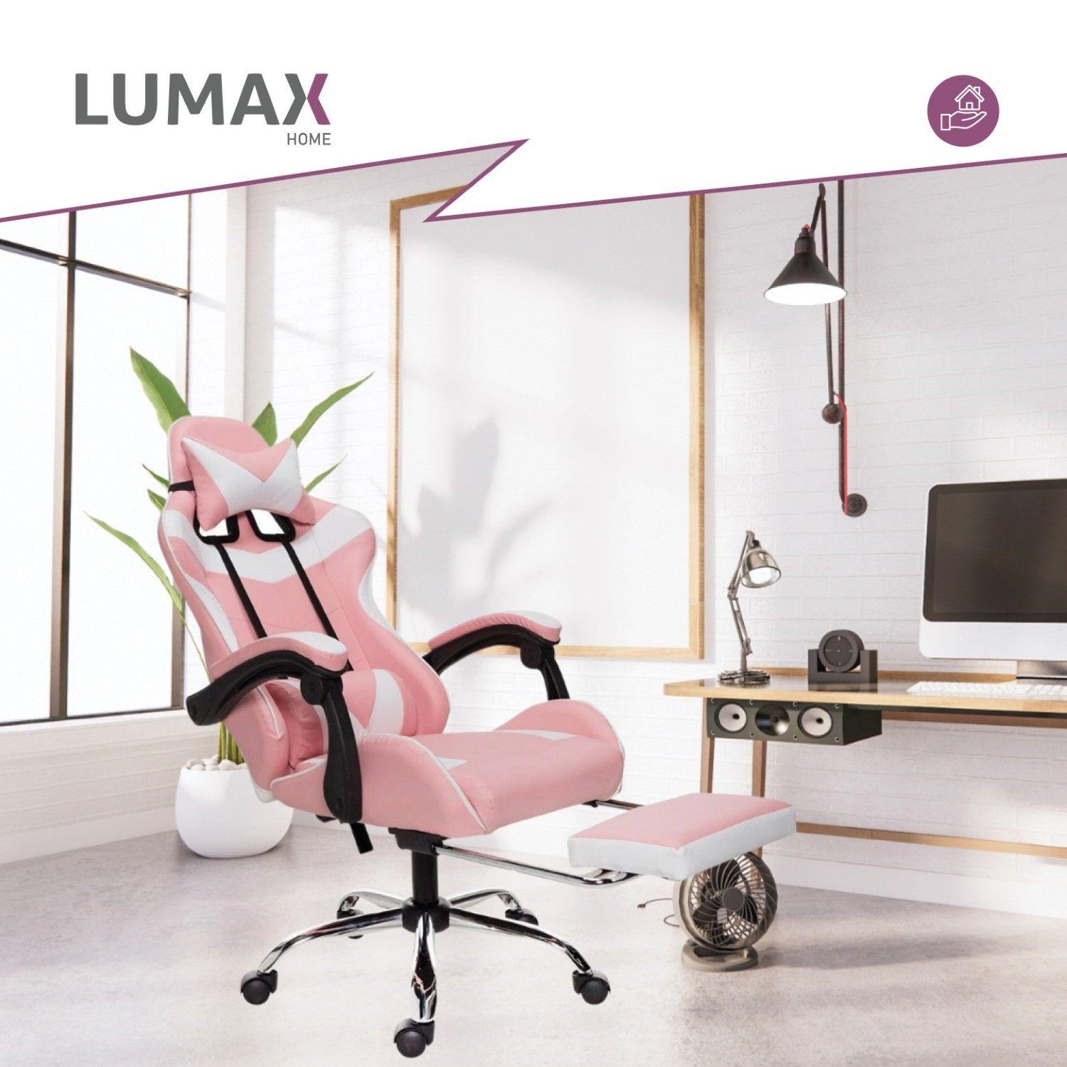 Silla Gamer Lumax Rom Con Apoyapies Rosada-3