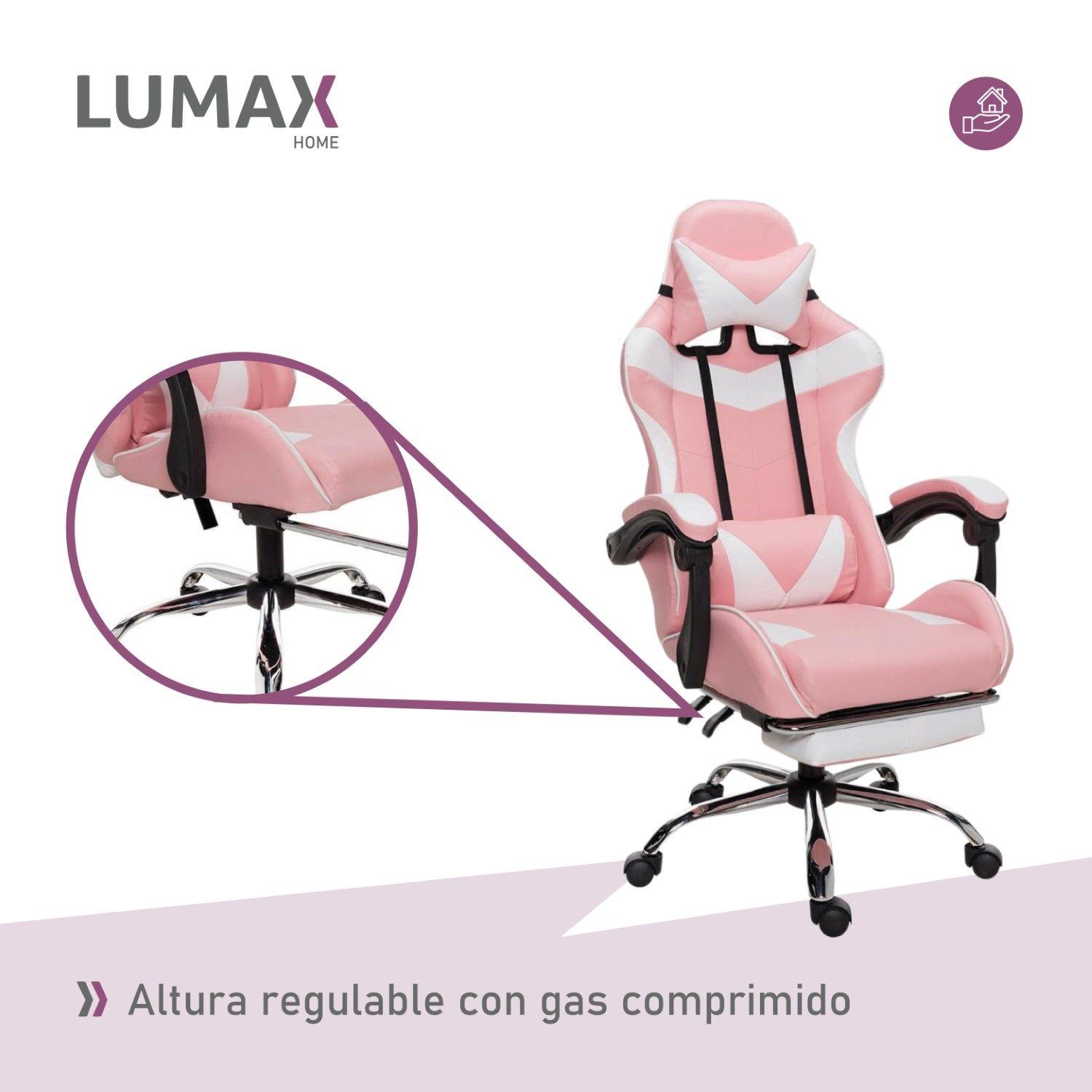 Silla Gamer Lumax Rom Con Apoyapies Rosada-4