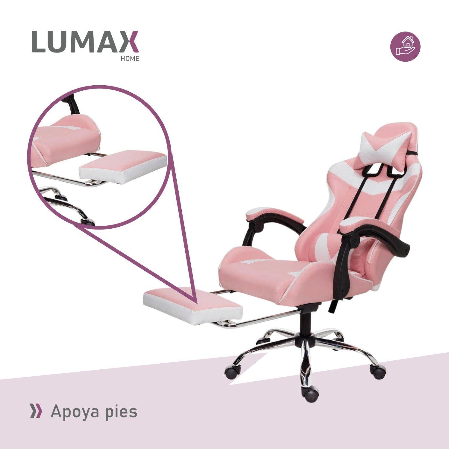 Silla Gamer Lumax Rom Con Apoyapies Rosada-5