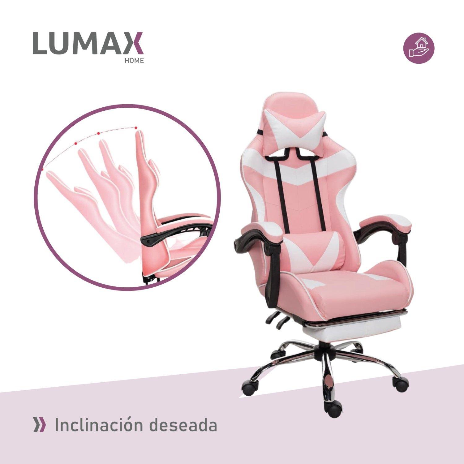 Silla Gamer Lumax Rom Con Apoyapies Rosada-6