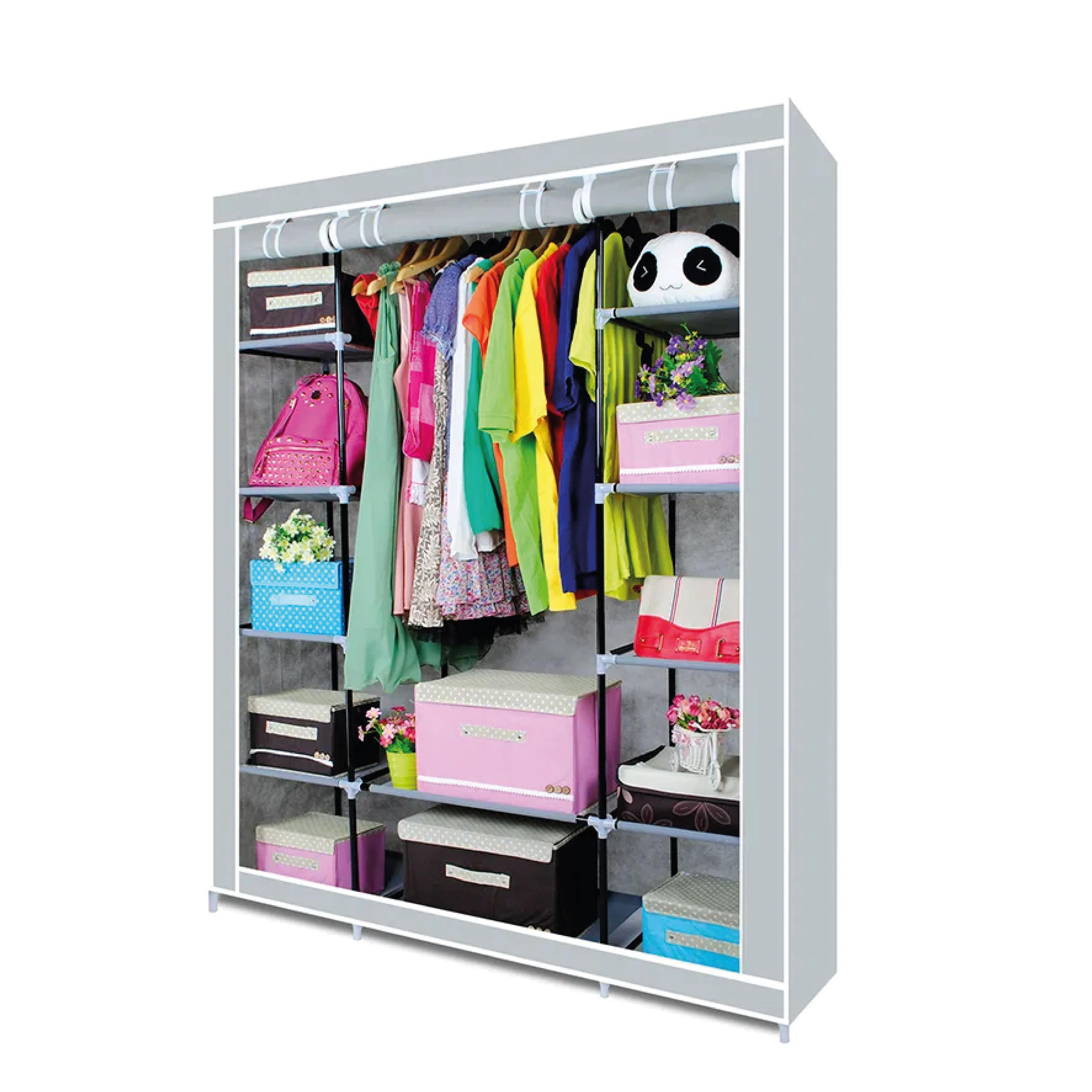 Closet Armable y Portatil de Tela 150x45x175 cm Color Gris-0