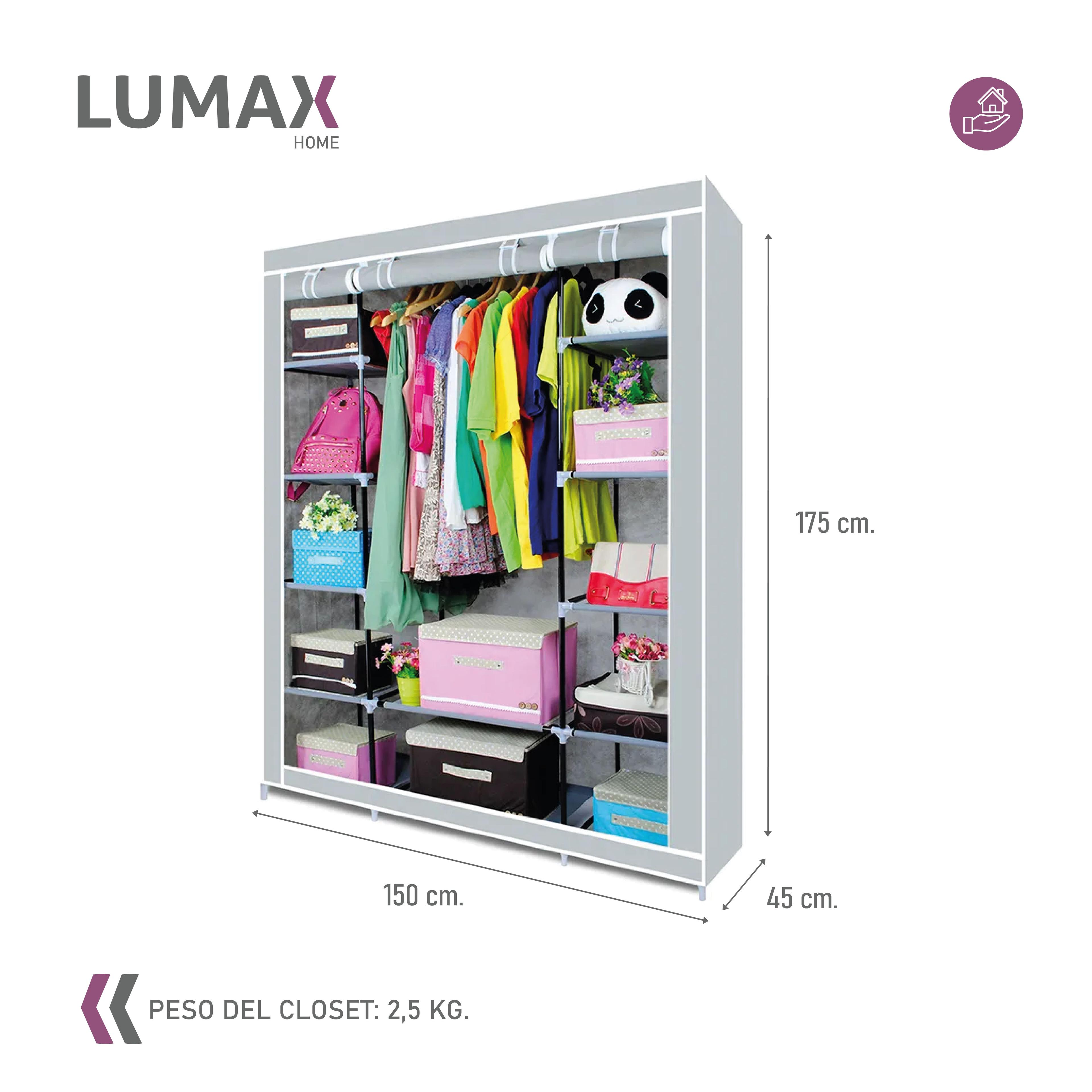 Closet Armable y Portatil de Tela 150x45x175 cm Color Gris-2