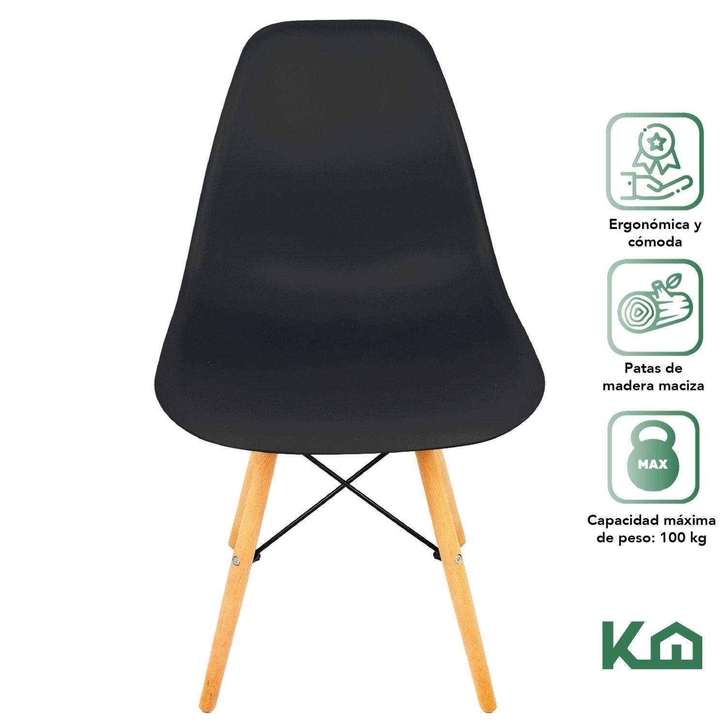 Silla Eames Negra Moderna Para Comedor Vintaje-1