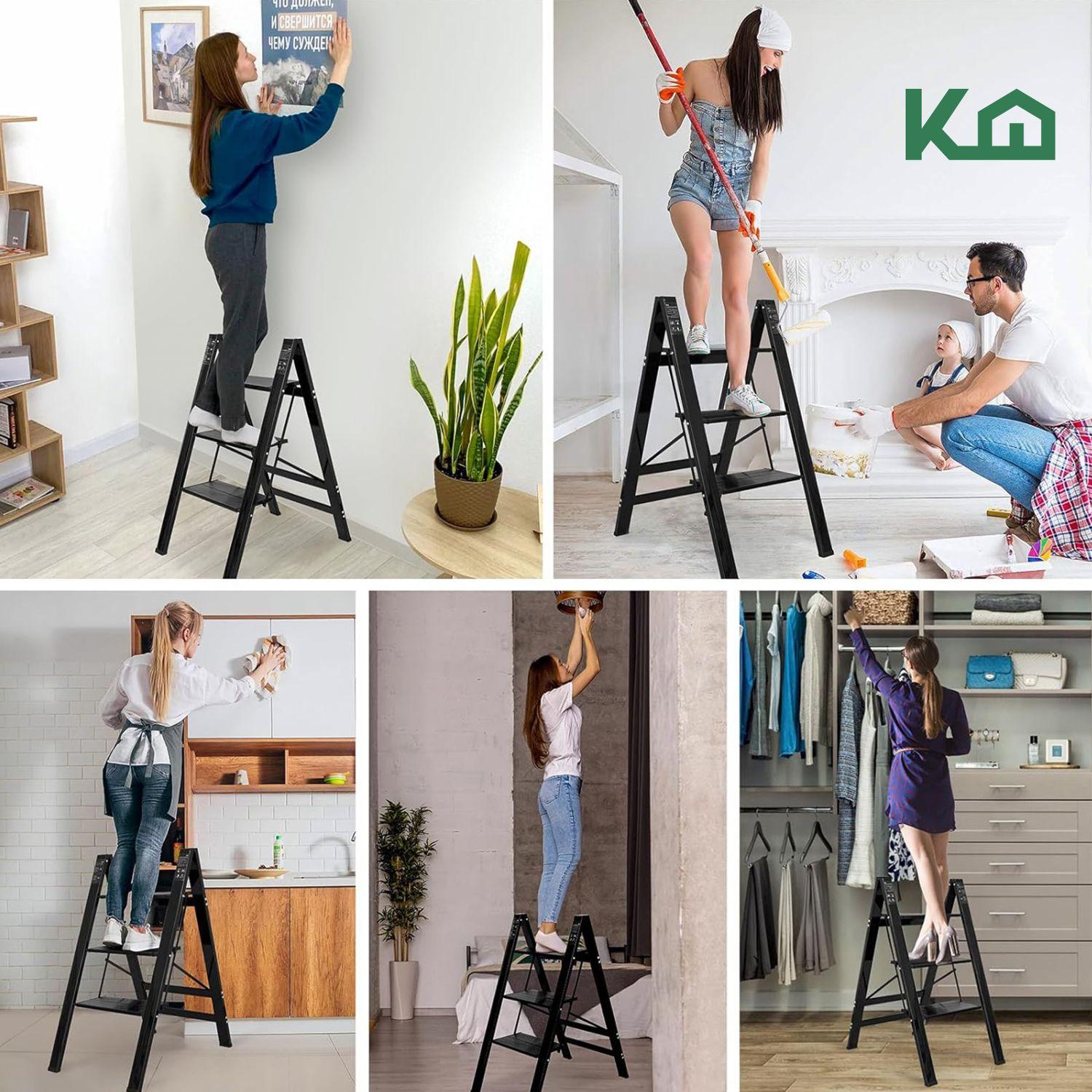 Escalera Plegable 3 Peldaños Antideslizante Portatil-7