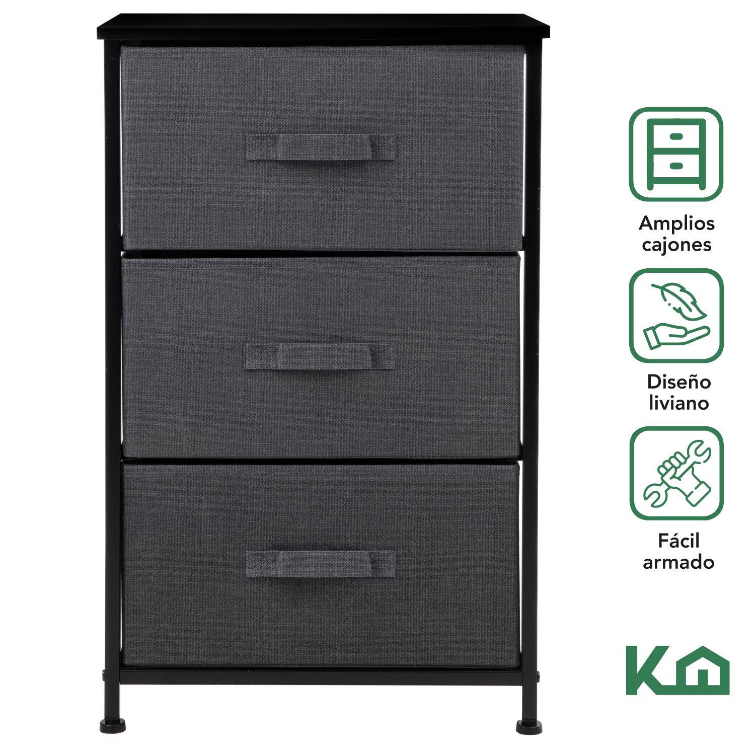 Cajonera Comoda 3 Cajones Organizador Tela Gris con Negro-1