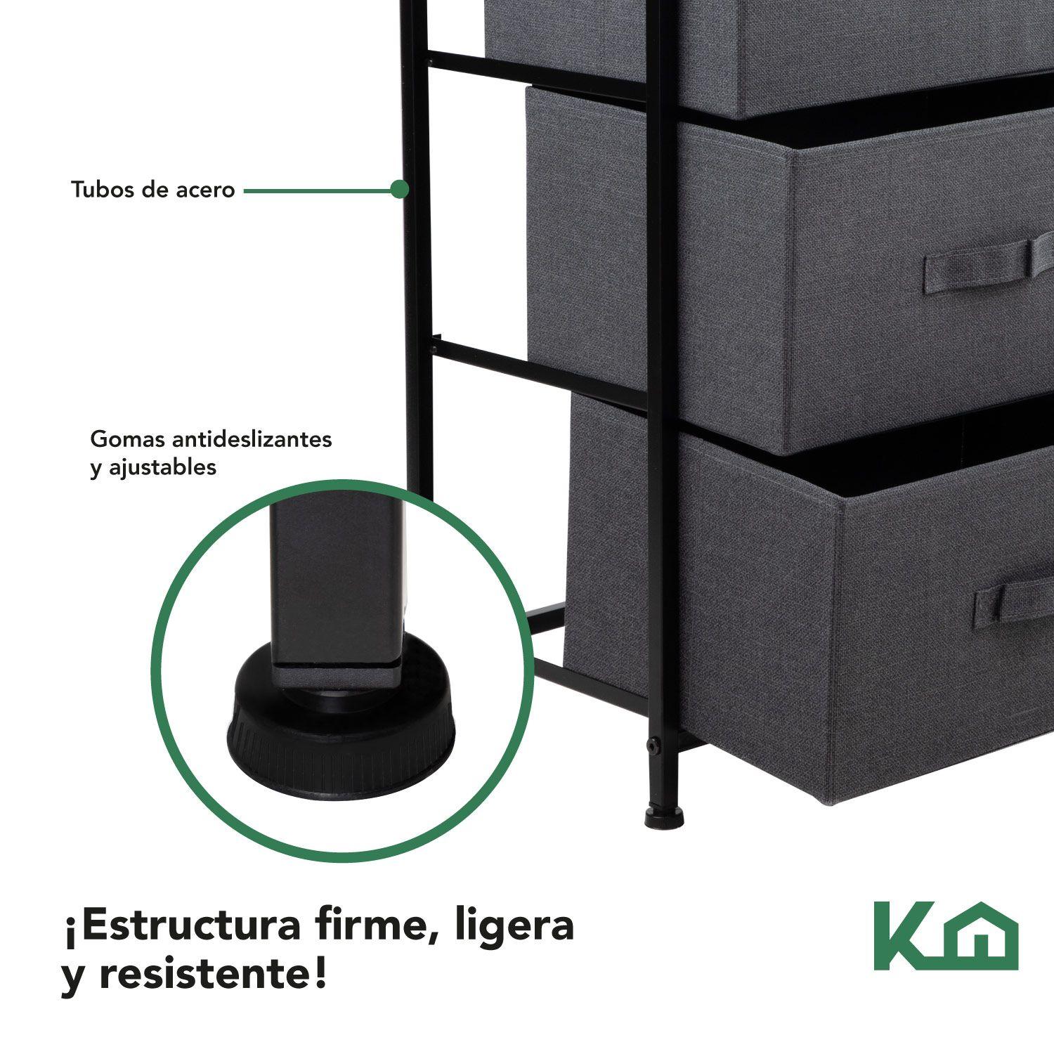 Cajonera Comoda 3 Cajones Organizador Tela Gris con Negro-3