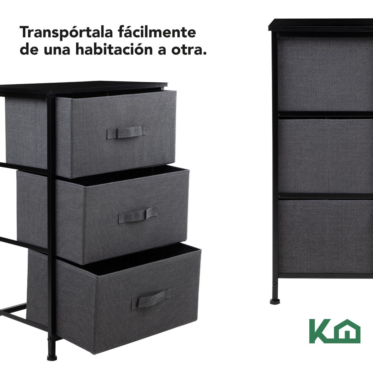 Cajonera Comoda 3 Cajones Organizador Tela Gris con Negro-5