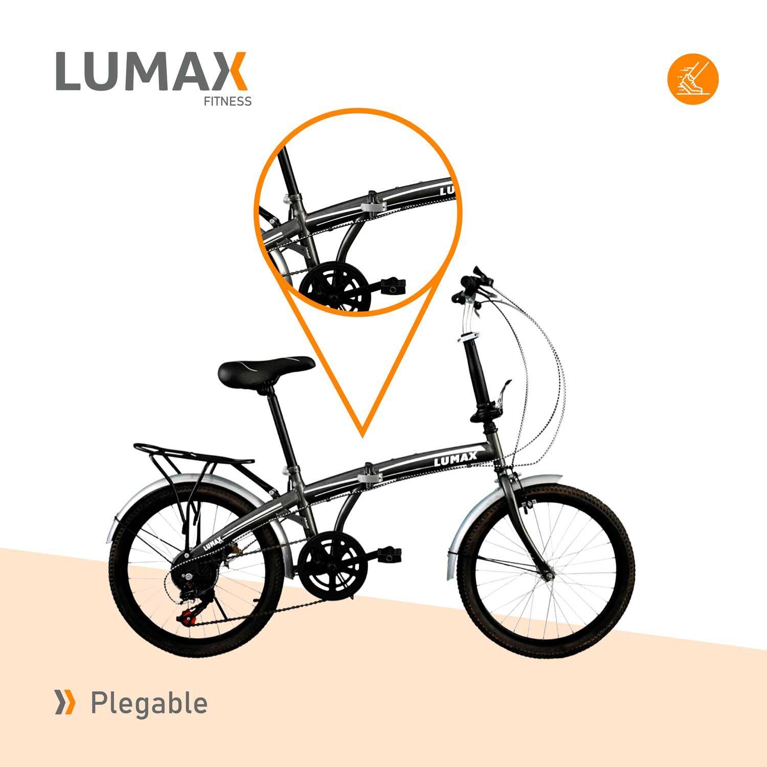 Bicicleta Plegable Lumax 7 Cambios Parrilla Trasera Gris-4