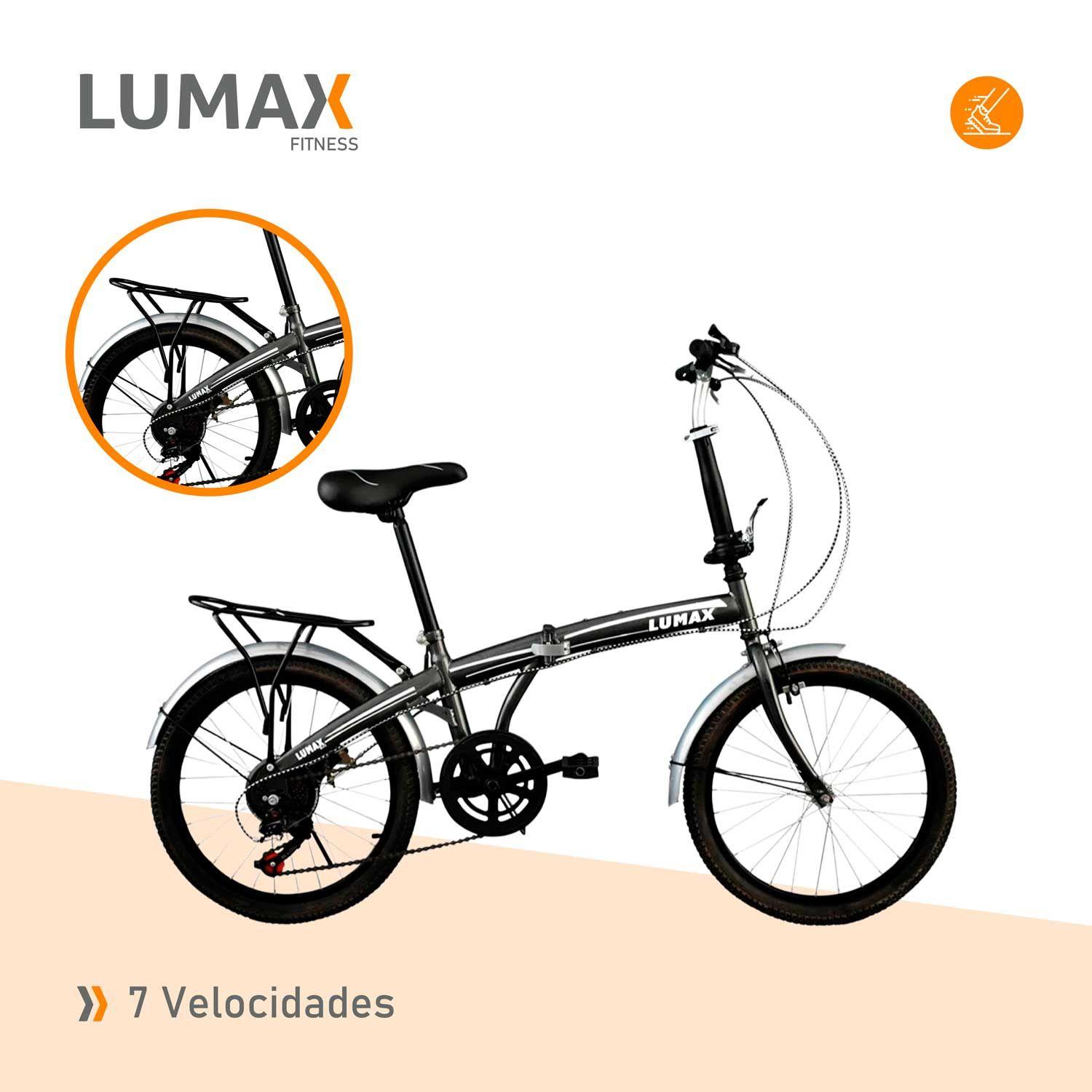 Bicicleta Plegable Lumax 7 Cambios Parrilla Trasera Gris-5