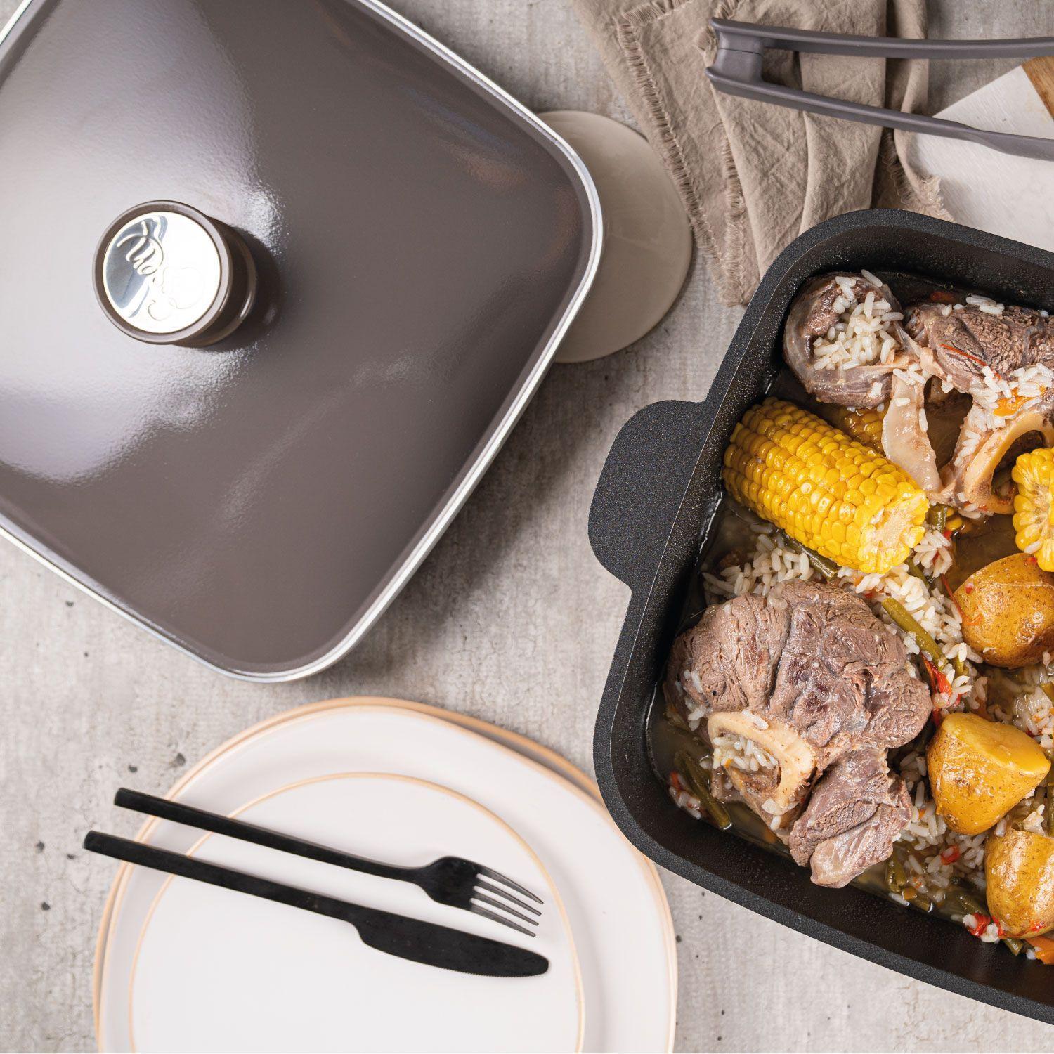 Olla Essen Terra 29 cm Cuadrada Aluminio Premium Con Tapa-5