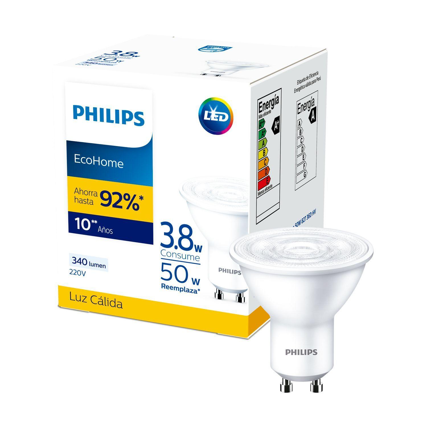 Pack 4 Ampolletas LED Philips GU10 3.8W Luz Calida-2