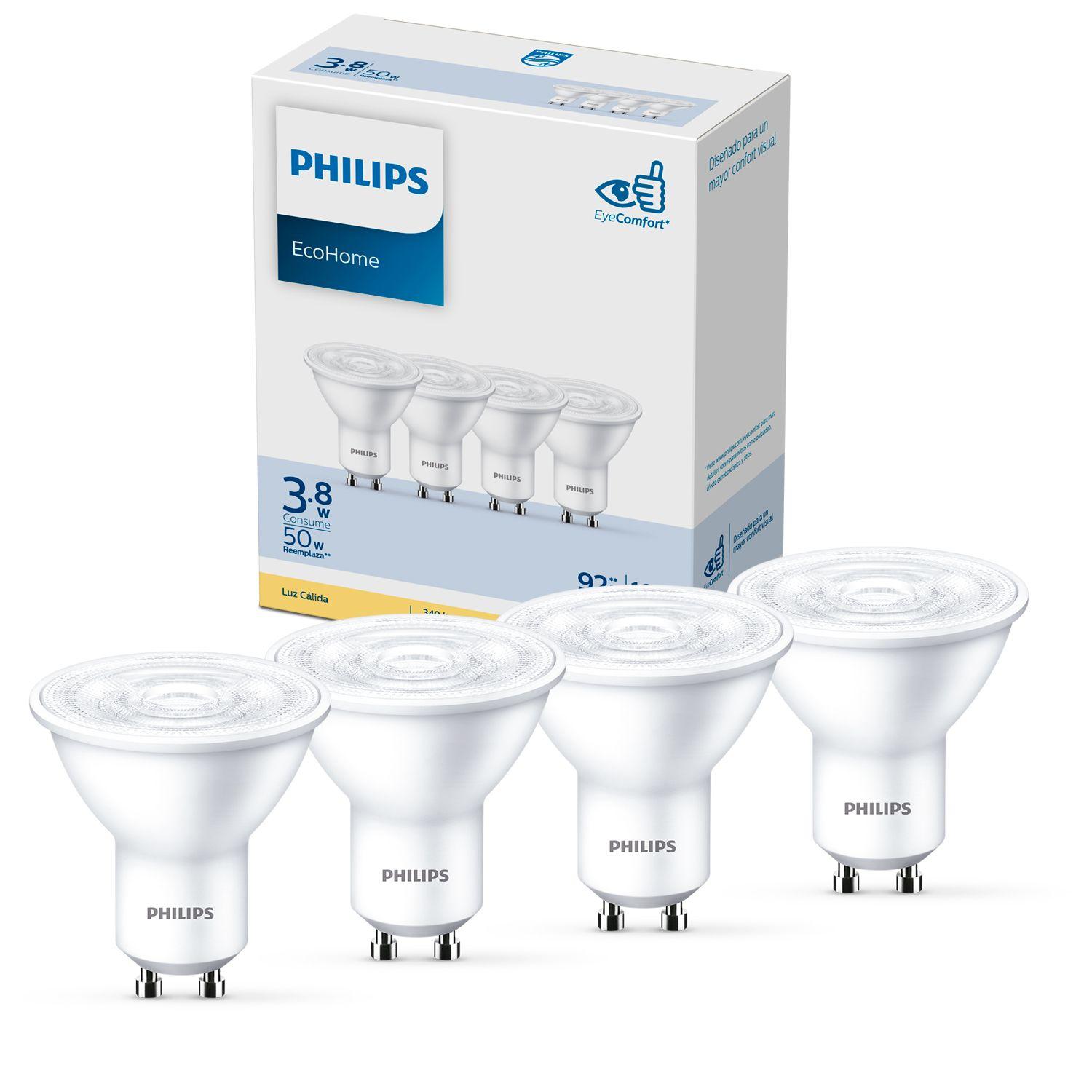 Pack 4 Ampolletas LED Philips GU10 3.8W Luz Calida-0