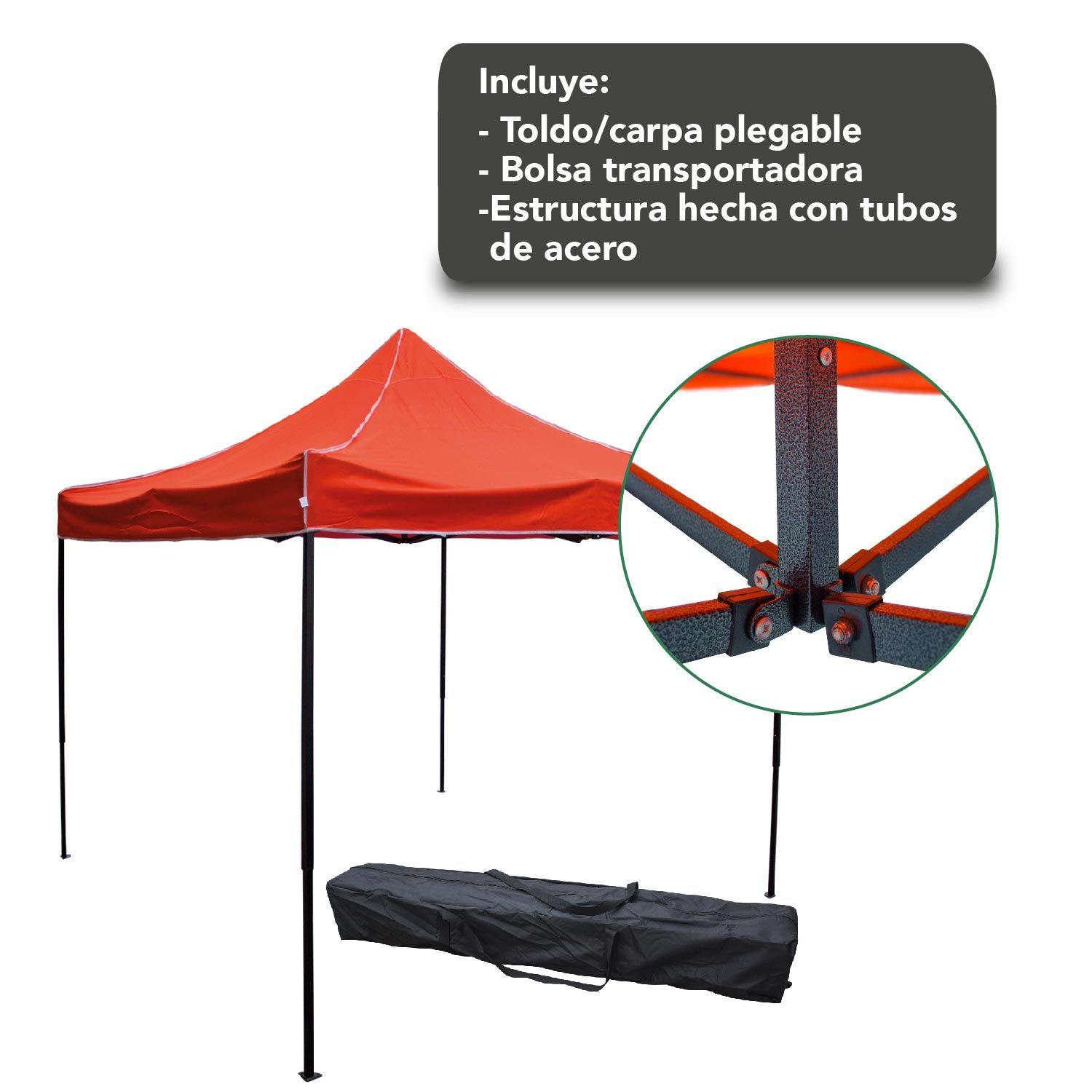 Toldo Carpa Impermeable Plegable Acero 2x2m Rojo + Bolsa-2