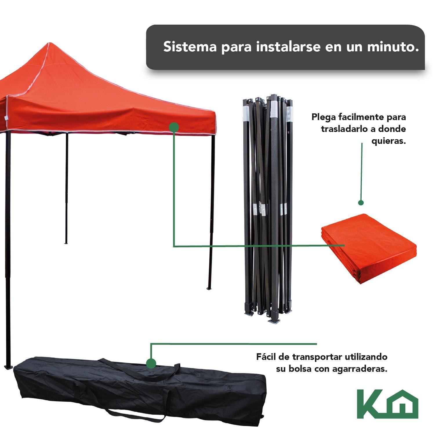 Toldo Carpa Impermeable Plegable Acero 2x2m Rojo + Bolsa-3