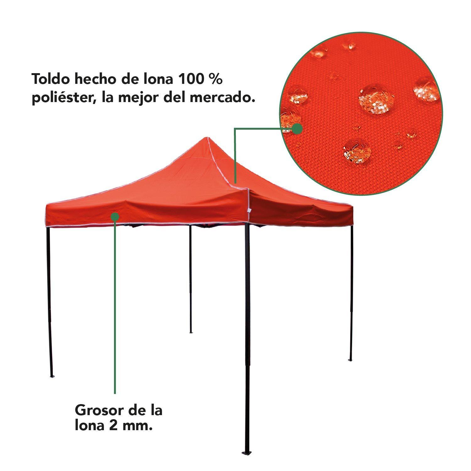 Toldo Carpa Impermeable Plegable Acero 2x2m Rojo + Bolsa-4