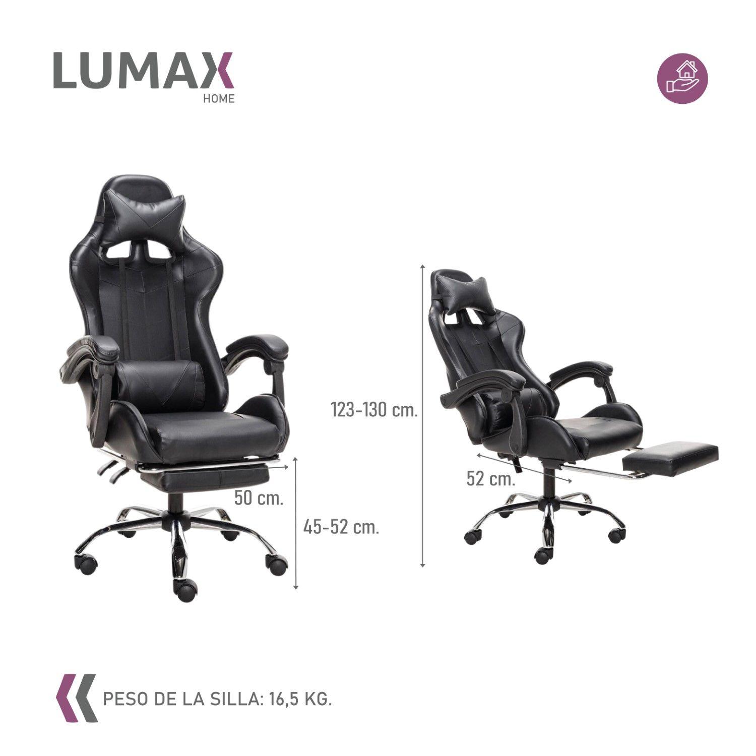Silla Gamer Lumax Rom Con Apoyapies Negra-2