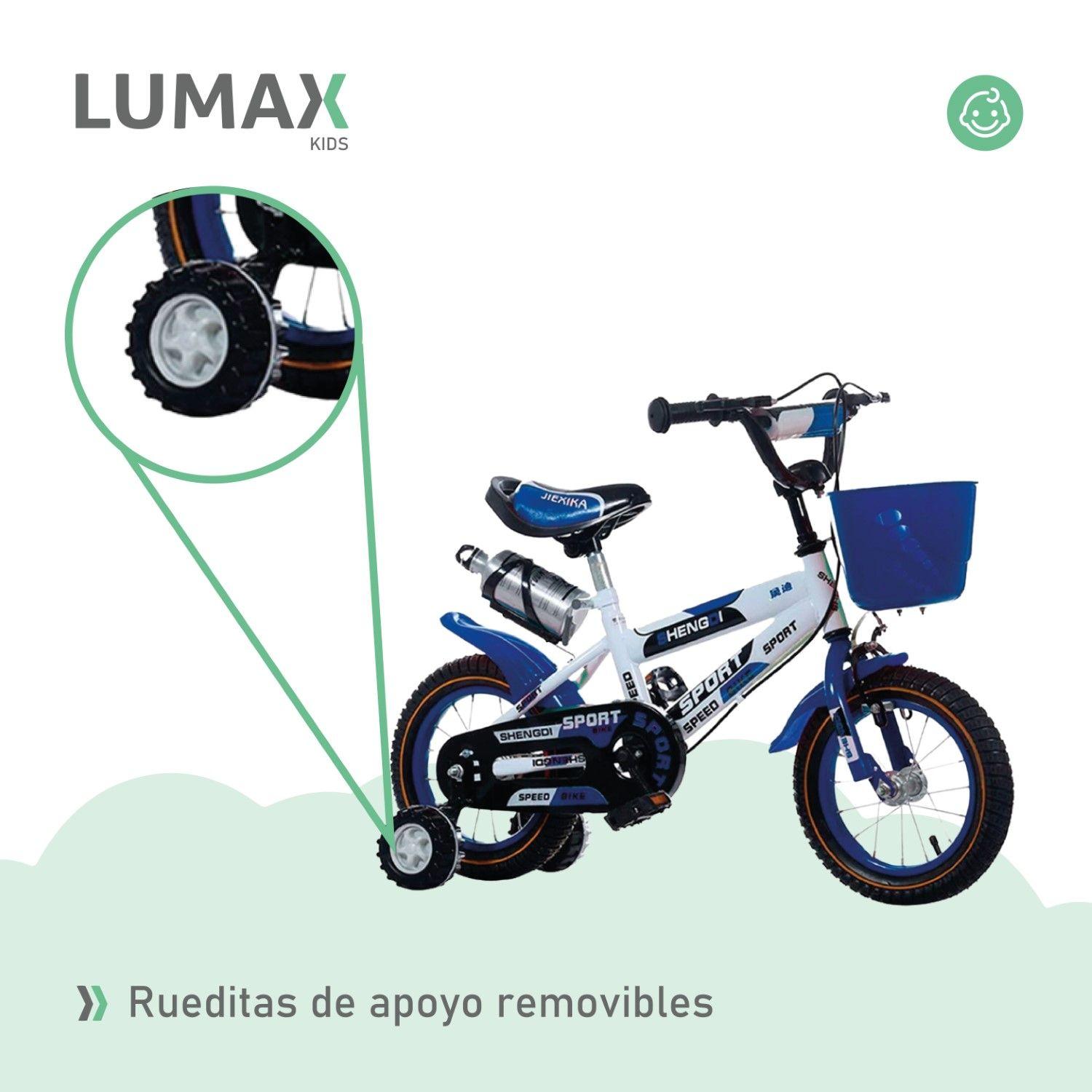 Bicicleta Infantil Lumax Aro 12 Azul Con Rueditas-5