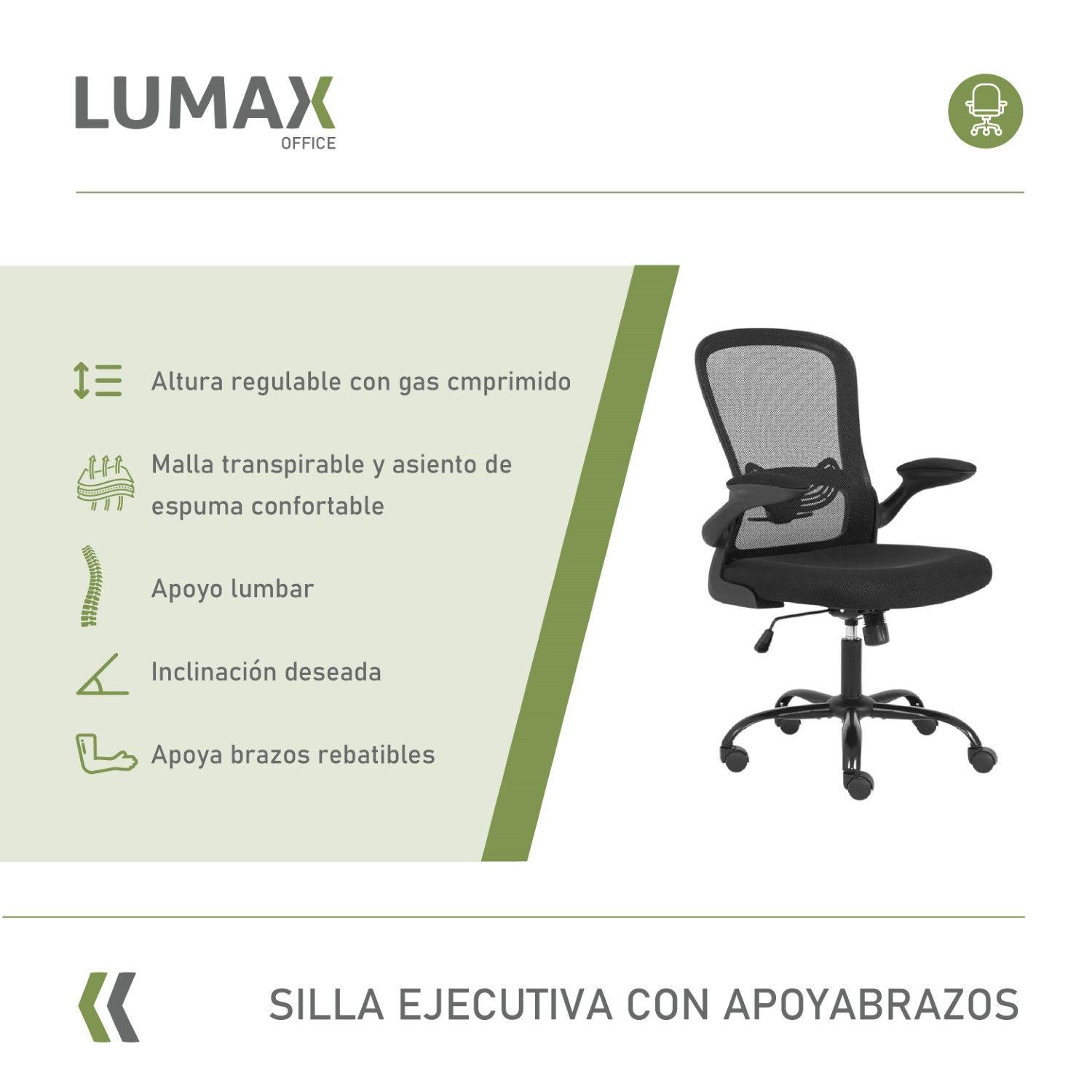 Silla De Oficina Con Reposabrazos Abatibles Weir Negra-1