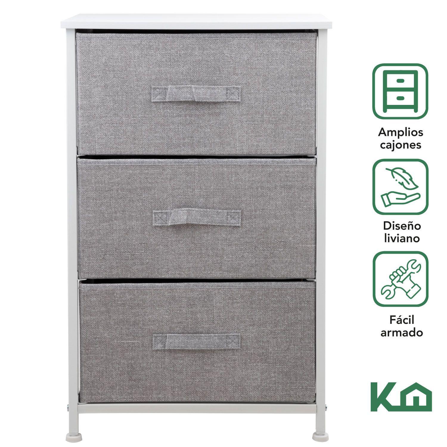 Cajonera Comoda 3 Cajones Organizador Tela Gris con Blanco-1