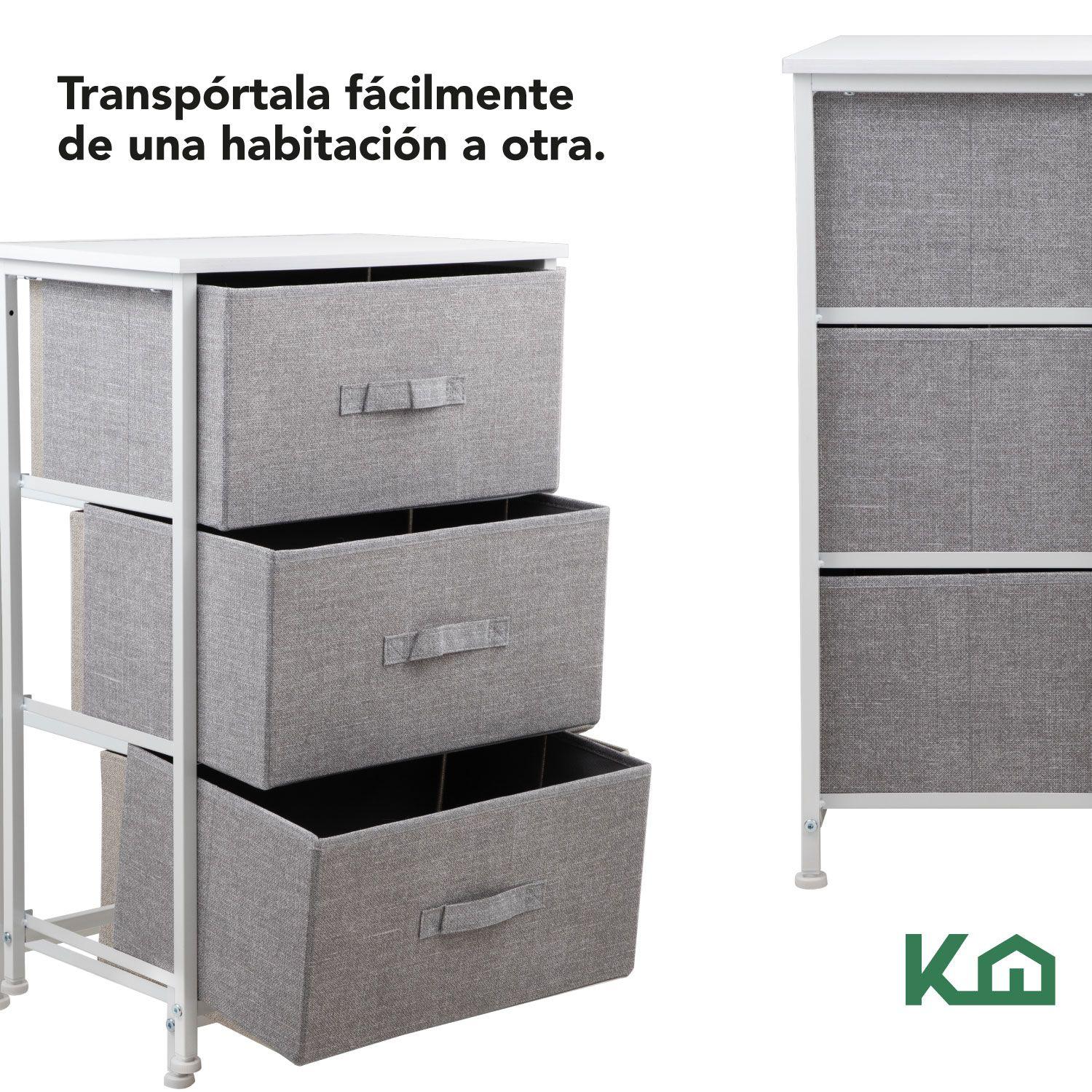 Cajonera Comoda 3 Cajones Organizador Tela Gris con Blanco-5