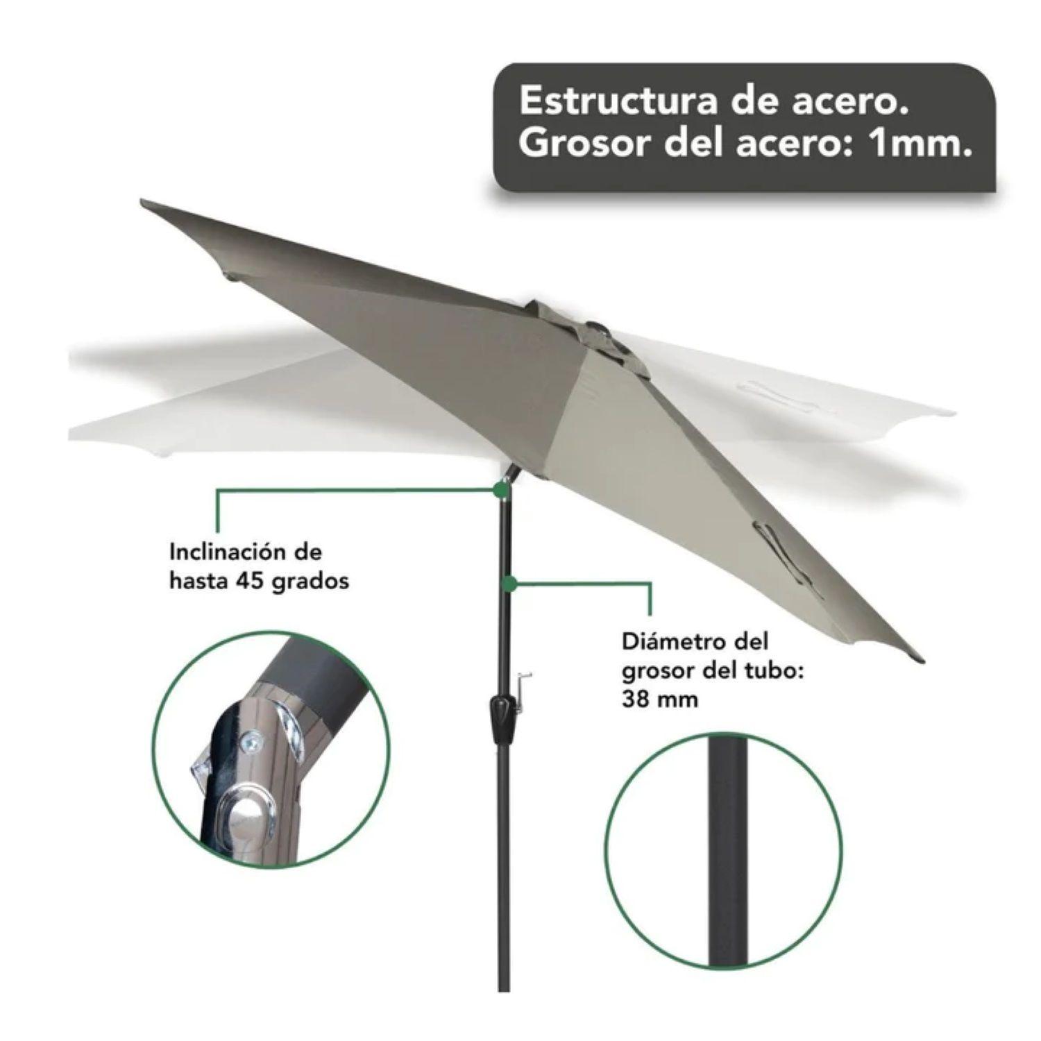 Quitasol Plegable Altura Ajustable Playa Uv Beige + Base-5