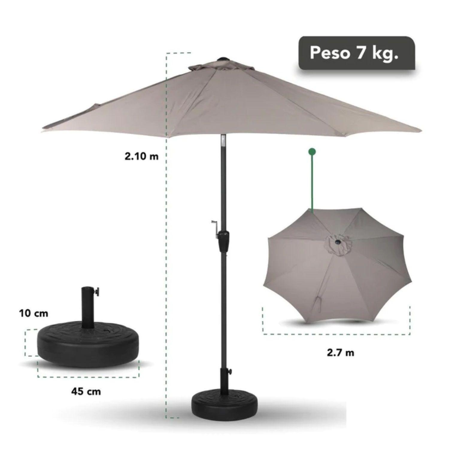 Quitasol Plegable Altura Ajustable Playa Uv Beige + Base-6