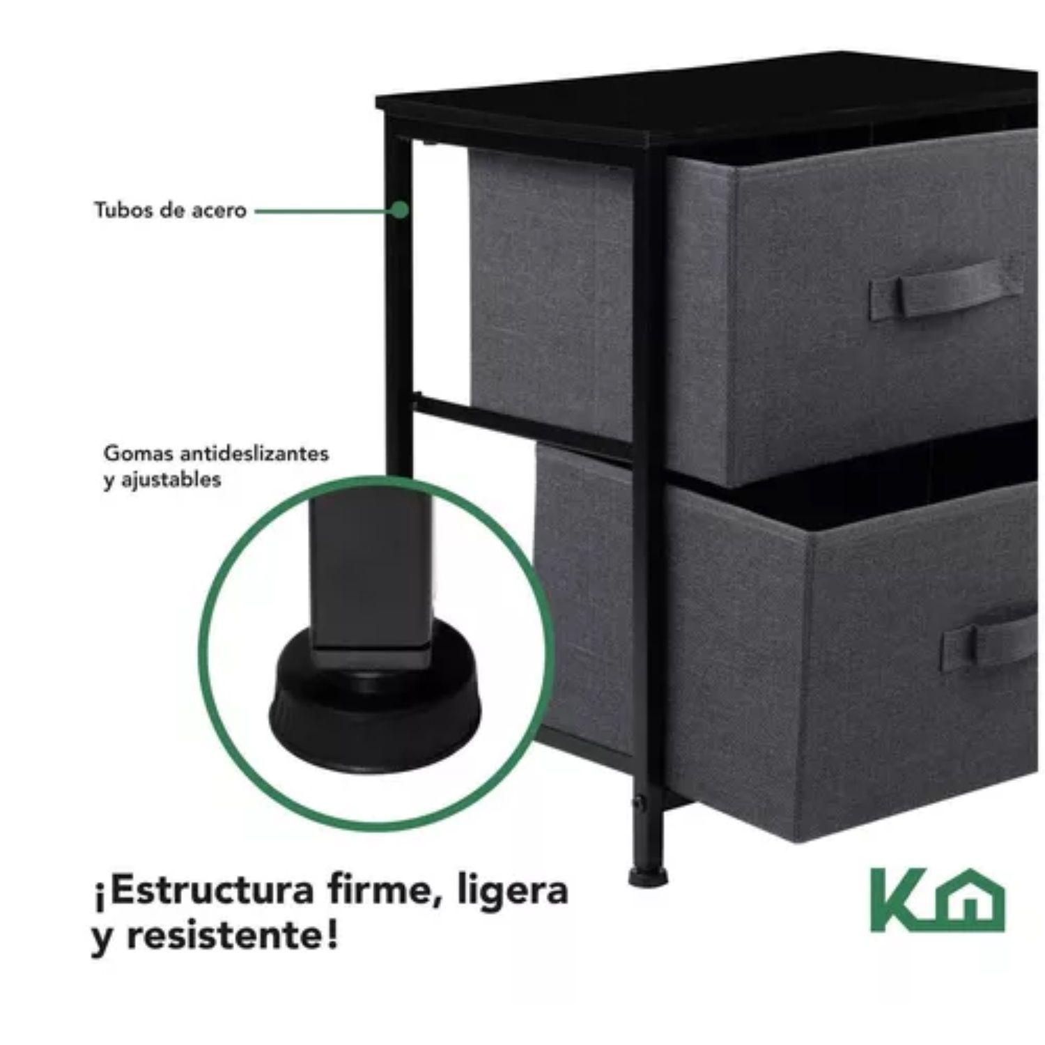 Cajonera Comoda 2 Cajones Organizador Tela Gris con Negro-3