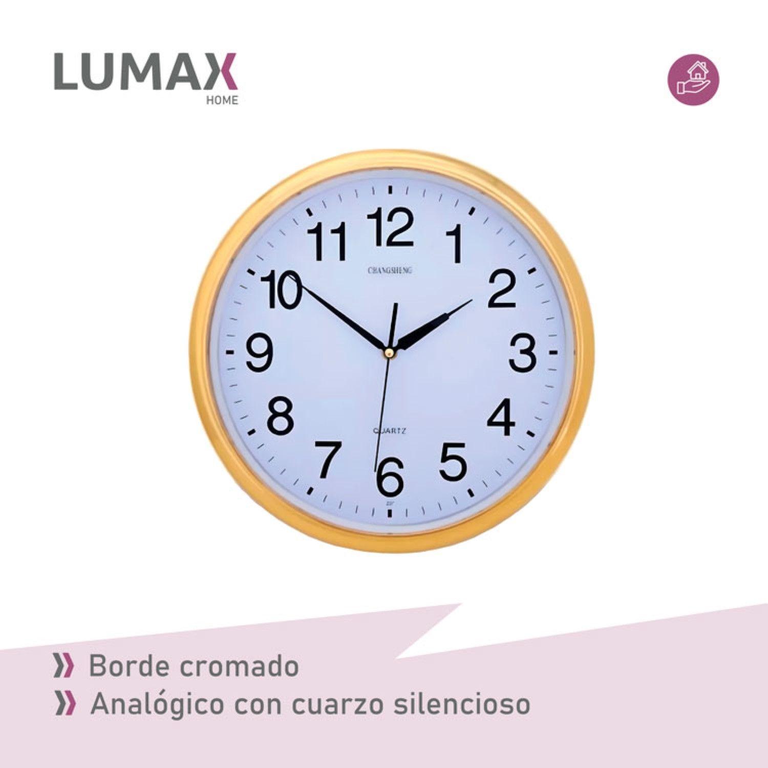 Reloj Analogico de Pared con Borde Cromado Dorado 30 cm-6