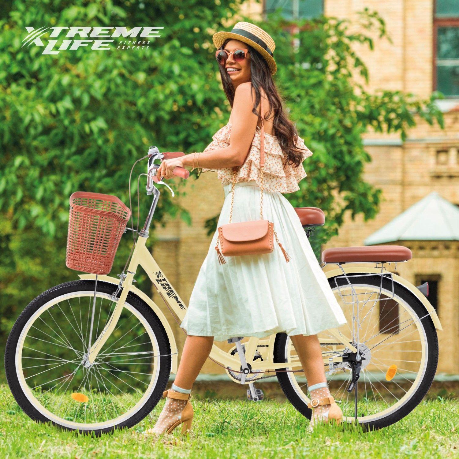 Bicicleta de Paseo Vintage Urbana Aro 26 para Mujer Beige-6
