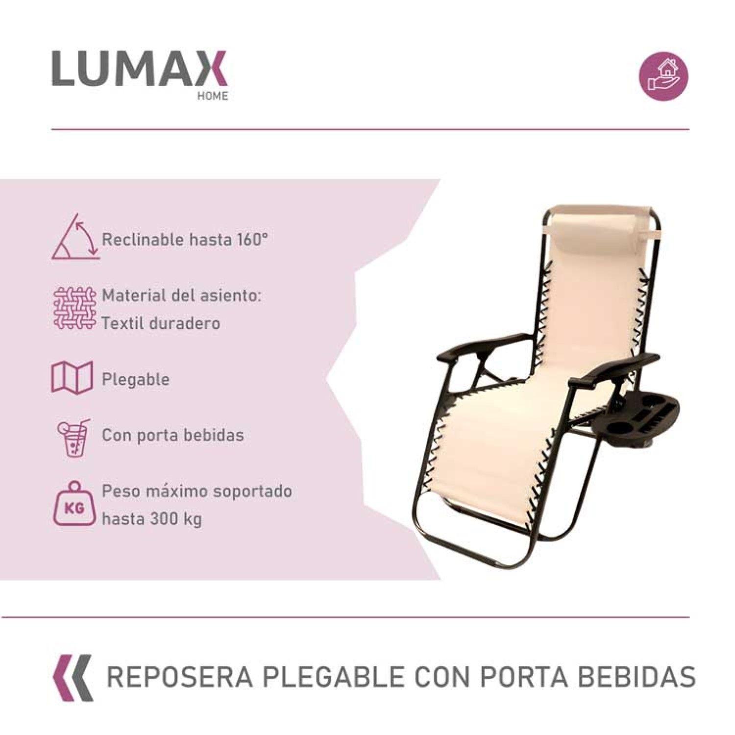 Silla Reposera Plegable Portatil Con Porta Bebidas Blanco-1