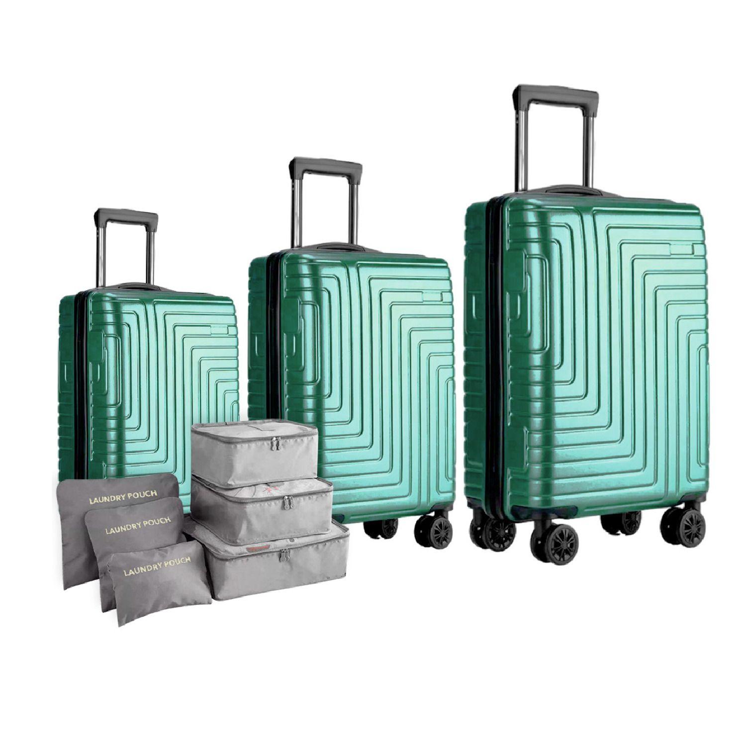 Maletas De Viaje Set De 3 Color Verde Con Organizadores-0