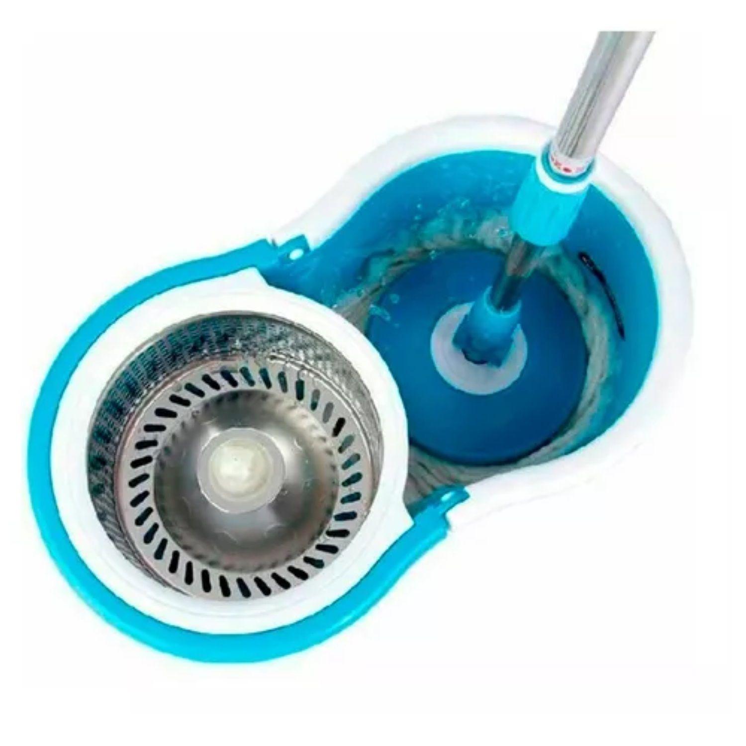 Mopa Giratoria 360 Con Canasto Metalico y Repuestos Celeste-2