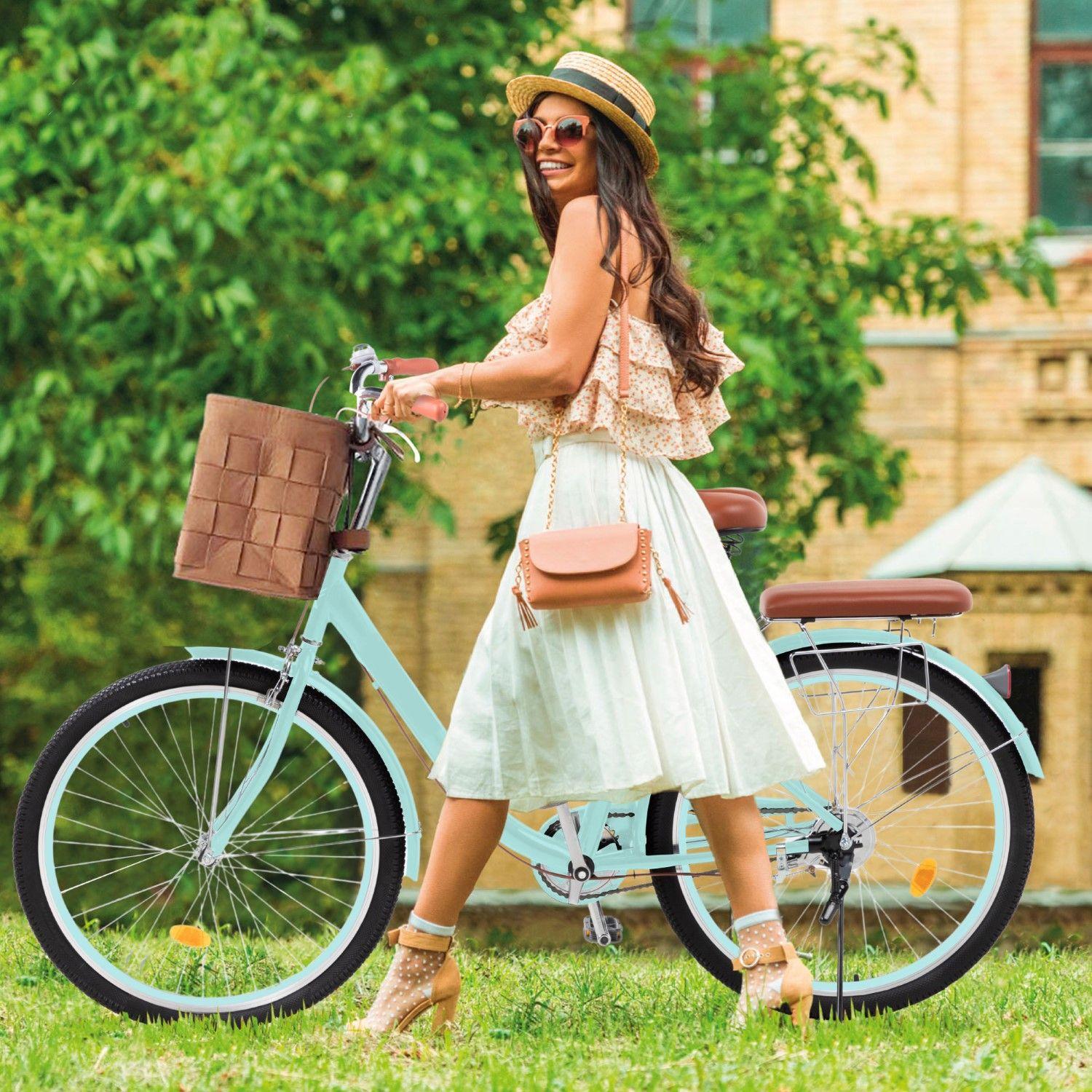 Bicicleta Urbana Aro 26 Vintage Con Canastilla Retro Verde-3